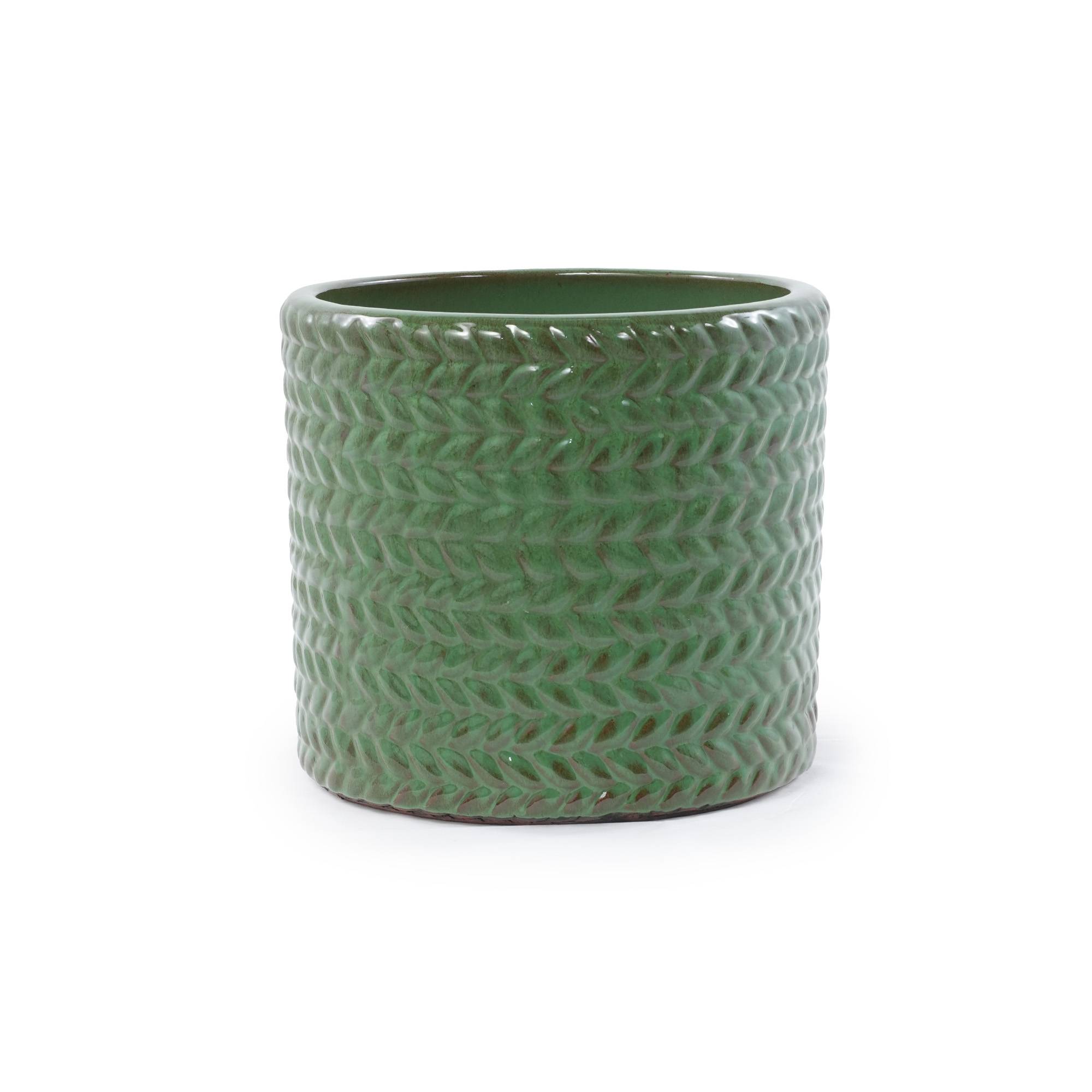 ComfortXL - Pot de fleurs céramique vert olive Ø24,5 cm intérieur balcon couvert drainage chevrons - ComfortXL Outdoor Living - Image 1