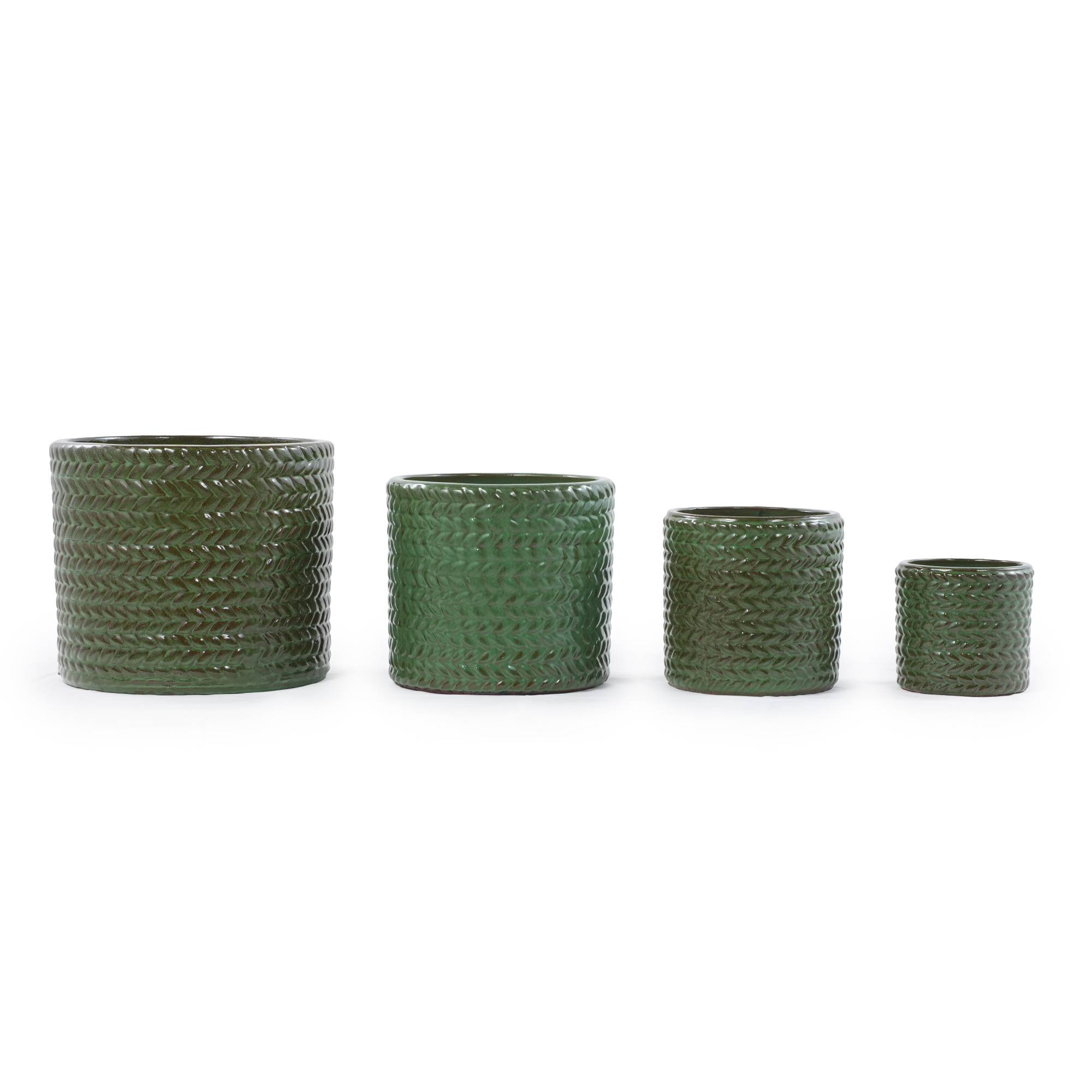 ComfortXL - Pot de fleurs céramique vert olive Ø24,5 cm intérieur balcon couvert drainage chevrons - ComfortXL Outdoor Living - Image 8