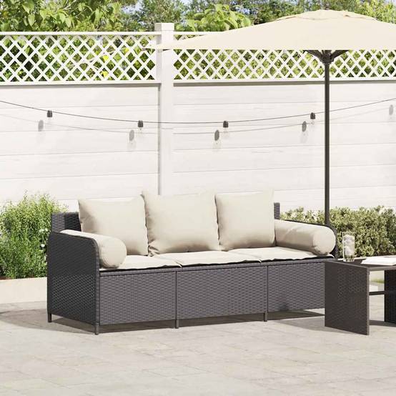 Canapé de jardin | Canapé D'extérieur | Sofa De Jardin avec coussins 3 places noir résine tressée Maison Chic - Image 2