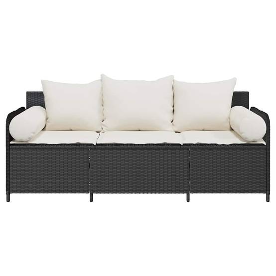 Canapé de jardin | Canapé D'extérieur | Sofa De Jardin avec coussins 3 places noir résine tressée Maison Chic - Image 4