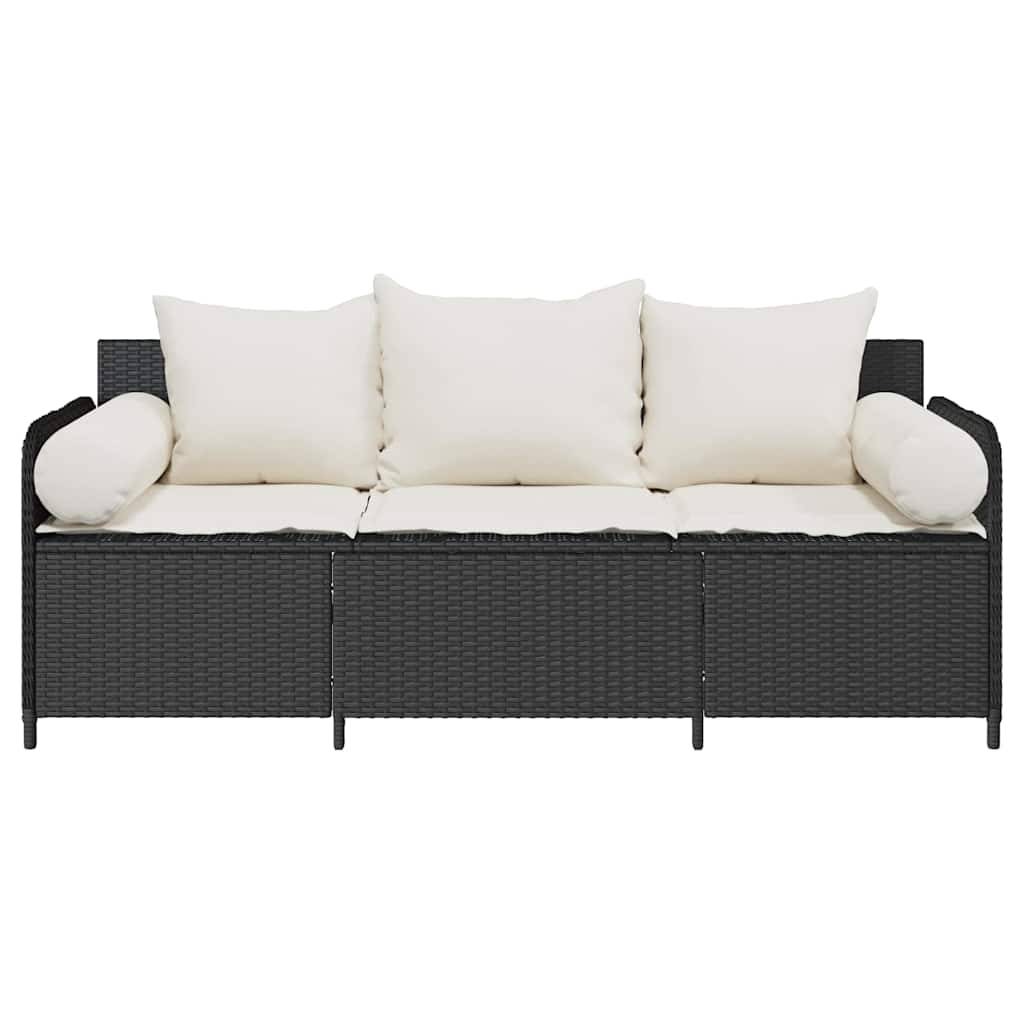 Canapé de jardin | Canapé D'extérieur | Sofa De Jardin avec coussins 3 places noir résine tressée Maison Chic - Image 4