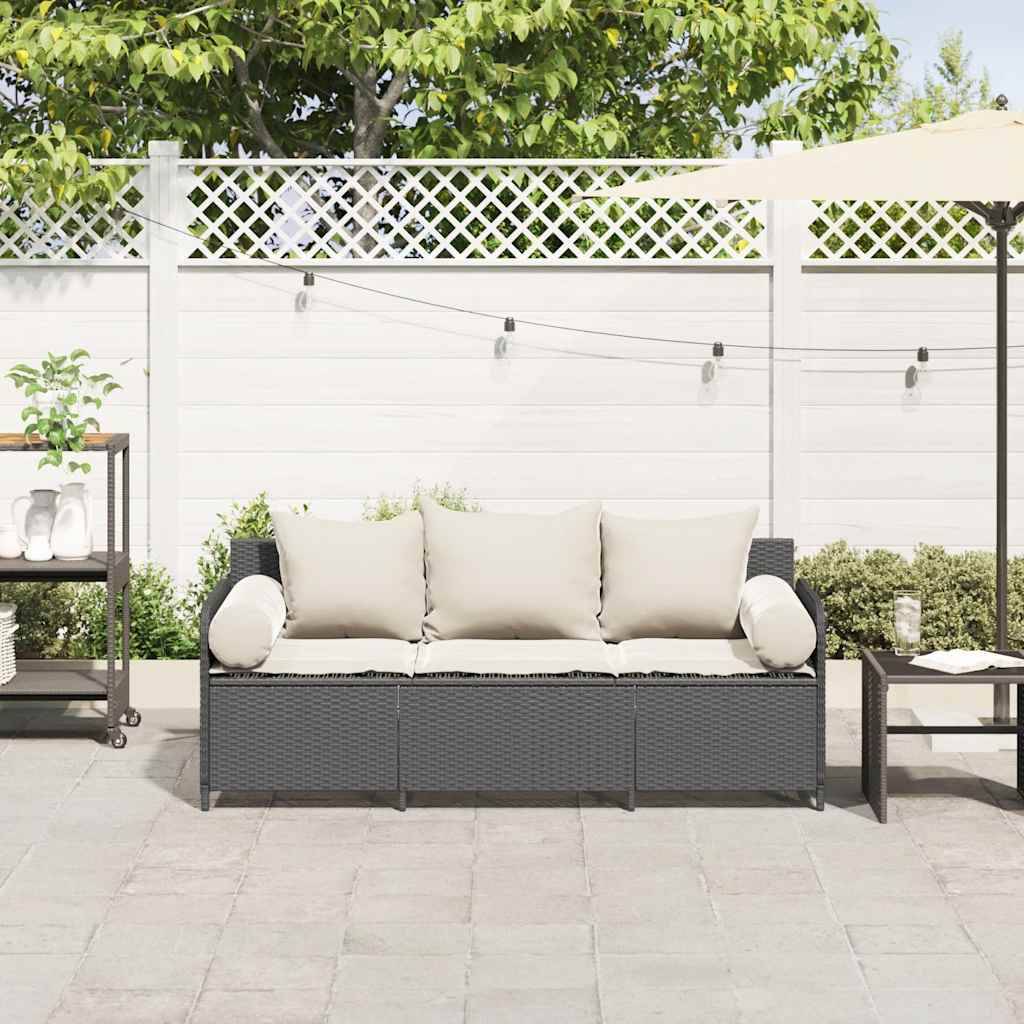 Canapé de jardin | Canapé D'extérieur | Sofa De Jardin avec coussins 3 places noir résine tressée Maison Chic - Image 3