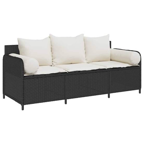 Canapé de jardin | Canapé D'extérieur | Sofa De Jardin avec coussins 3 places noir résine tressée Maison Chic - Image 1