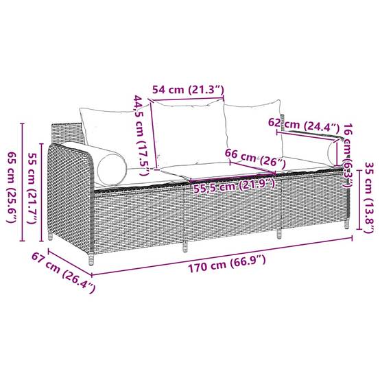 Canapé de jardin | Canapé D'extérieur | Sofa De Jardin avec coussins 3 places noir résine tressée Maison Chic - Image 8