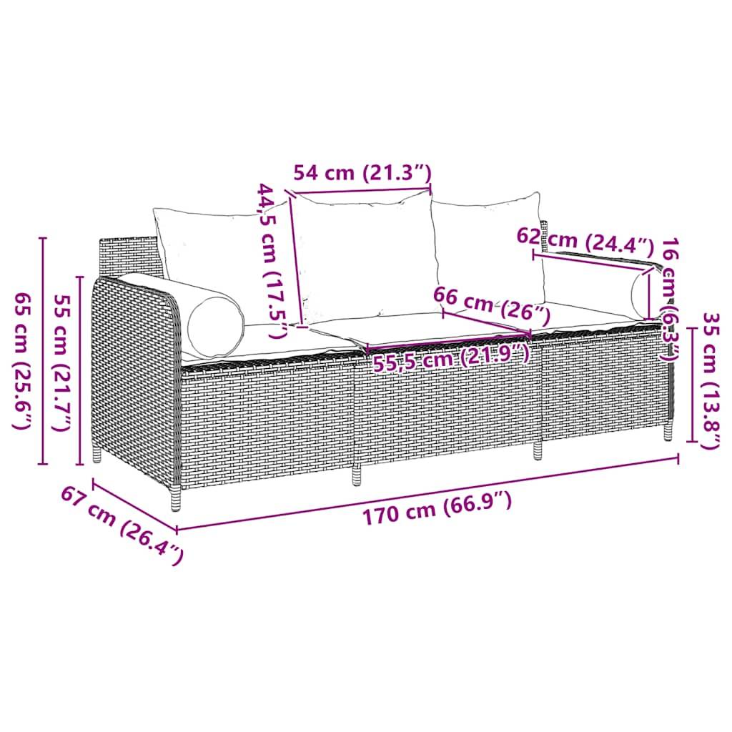 Canapé de jardin | Canapé D'extérieur | Sofa De Jardin avec coussins 3 places noir résine tressée Maison Chic - Image 8