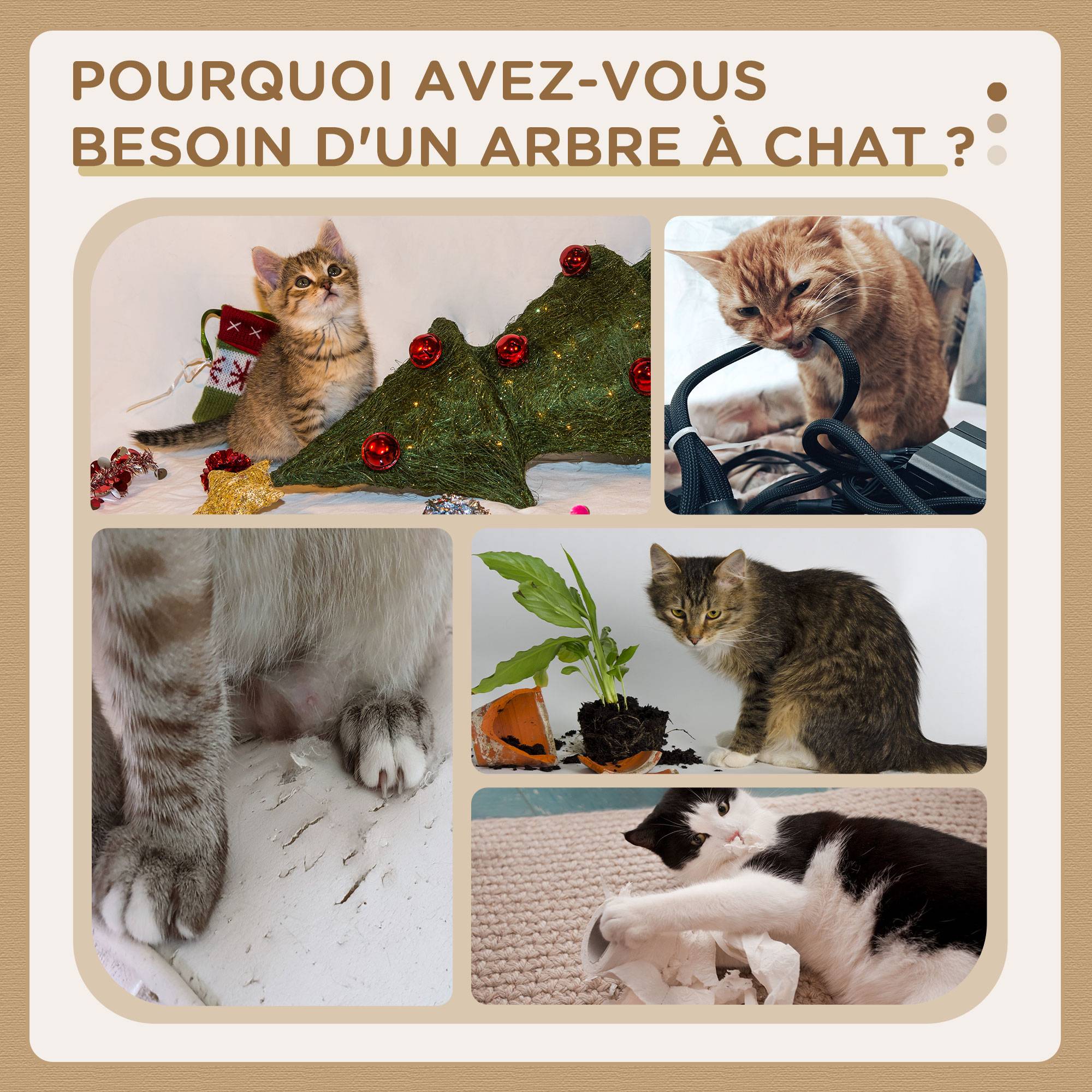 Arbre à chats design contemporain griffoirs grattoirs sisal naturel niche plate-formes hamac boule beige - Image 8