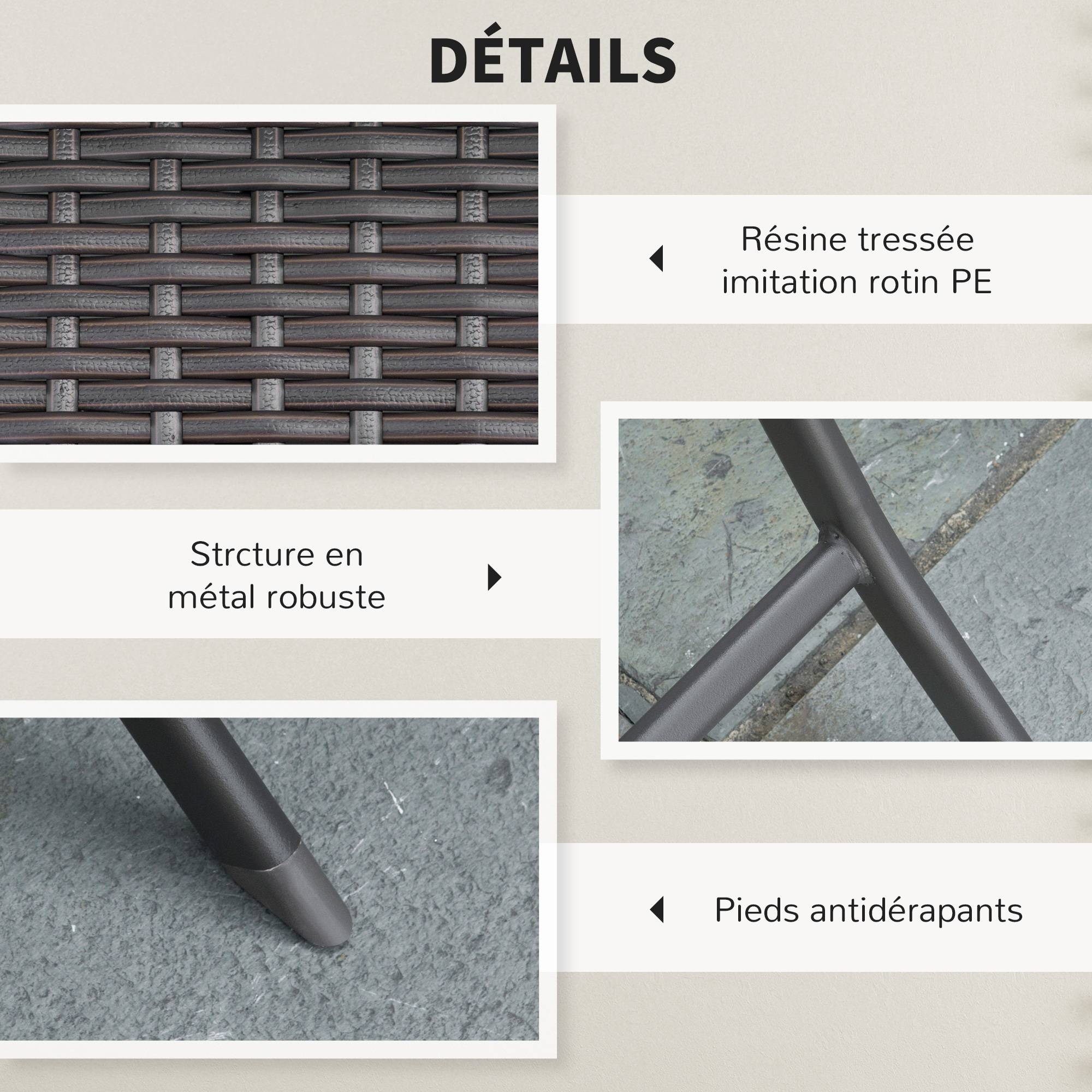 Outsunny - Ensemble meubles de jardin design table carré et chaises pliables résine tressée 4 fils métal noir - Outsunny - Image 4