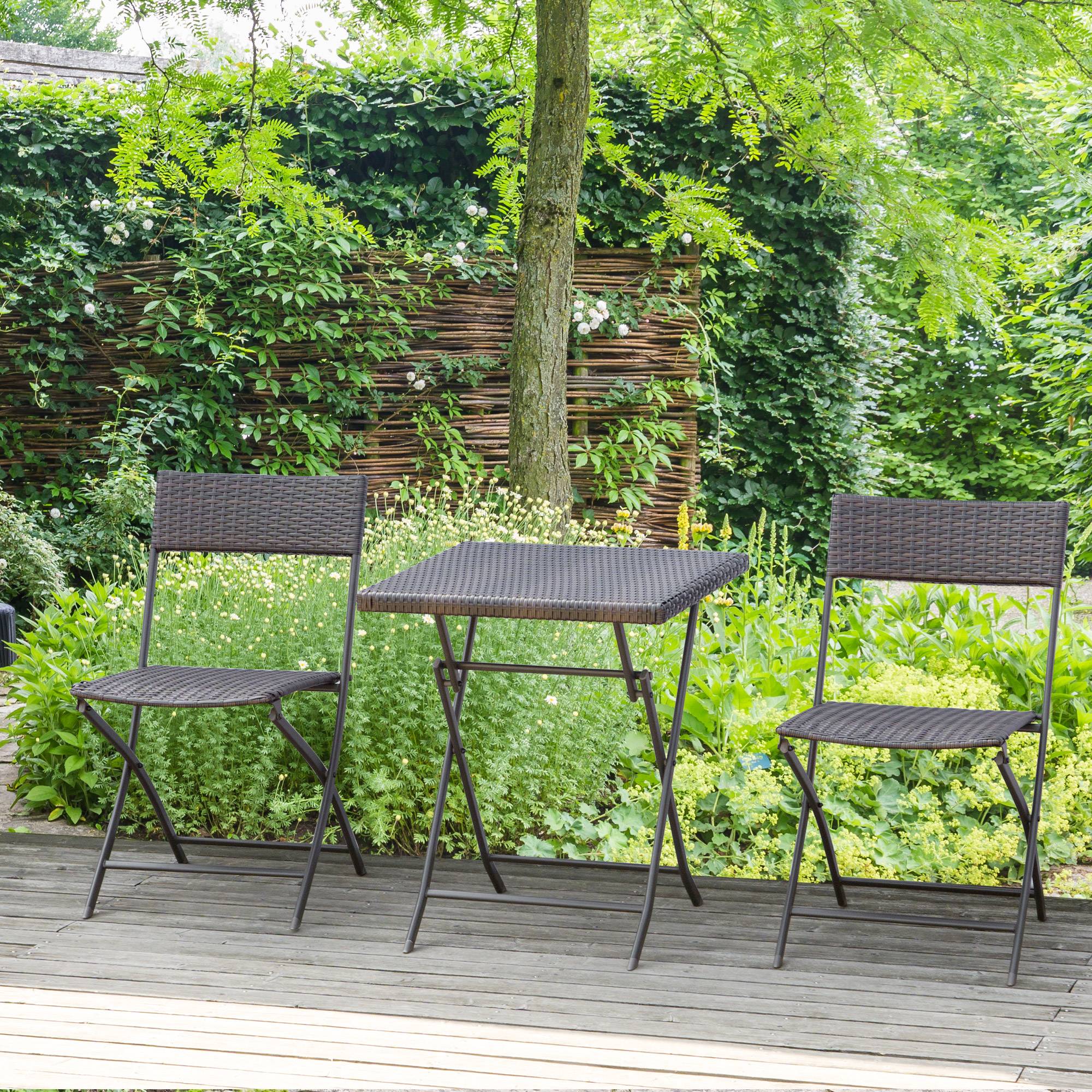 Outsunny - Ensemble meubles de jardin design table carré et chaises pliables résine tressée 4 fils métal noir - Outsunny - Image 2