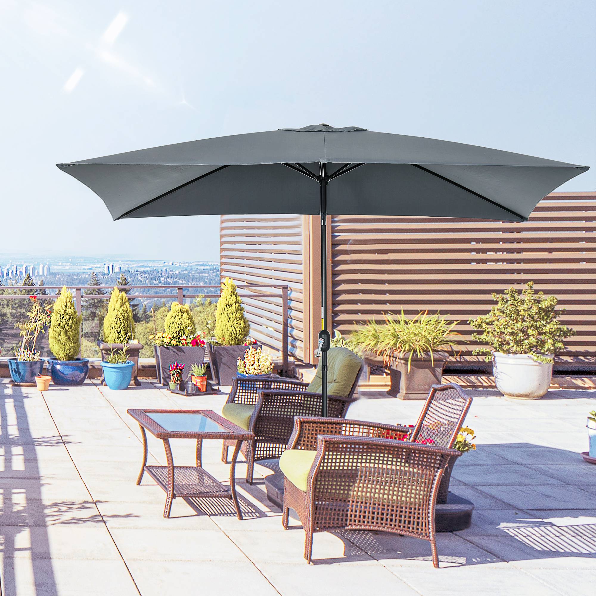 Parasol inclinable rectangulaire aluminium polyester haute densité 3 x 2 m gris foncé fr339 - Image 4