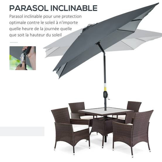 Parasol inclinable rectangulaire aluminium polyester haute densité 3 x 2 m gris foncé fr339 - Image 6