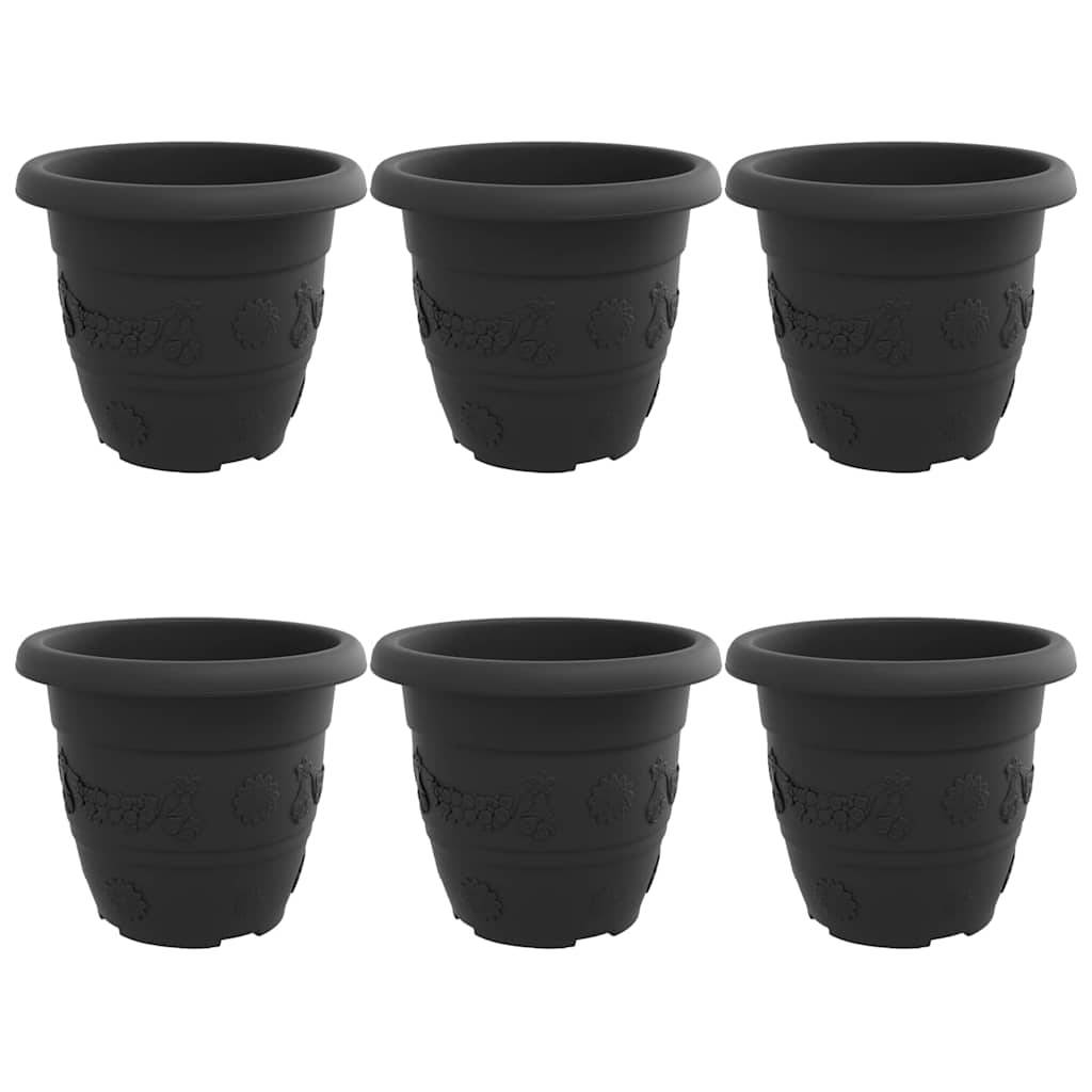 Pot à fleurs rond 6 pcs | Bac à fleurs Noir Ø 26 x 21,5 cm Plastique - Image 1