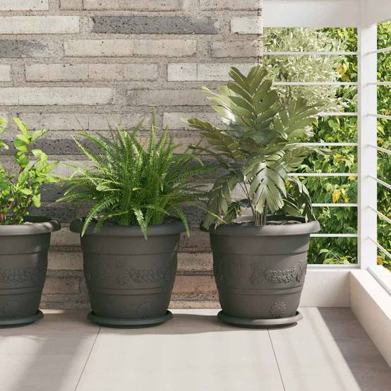 Pot à fleurs rond 6 pcs | Bac à fleurs Noir Ø 26 x 21,5 cm Plastique - Image 2