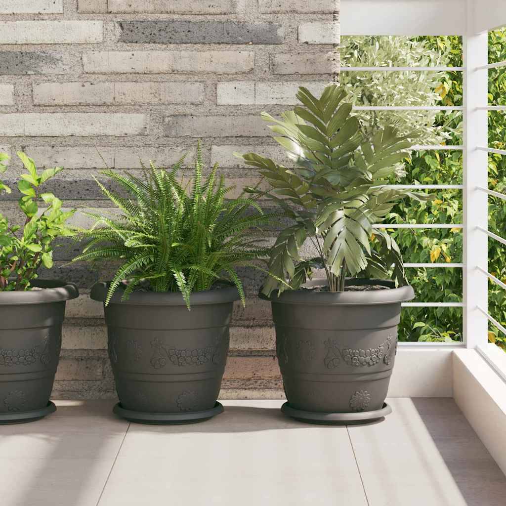 Pot à fleurs rond 6 pcs | Bac à fleurs Noir Ø 26 x 21,5 cm Plastique - Image 2