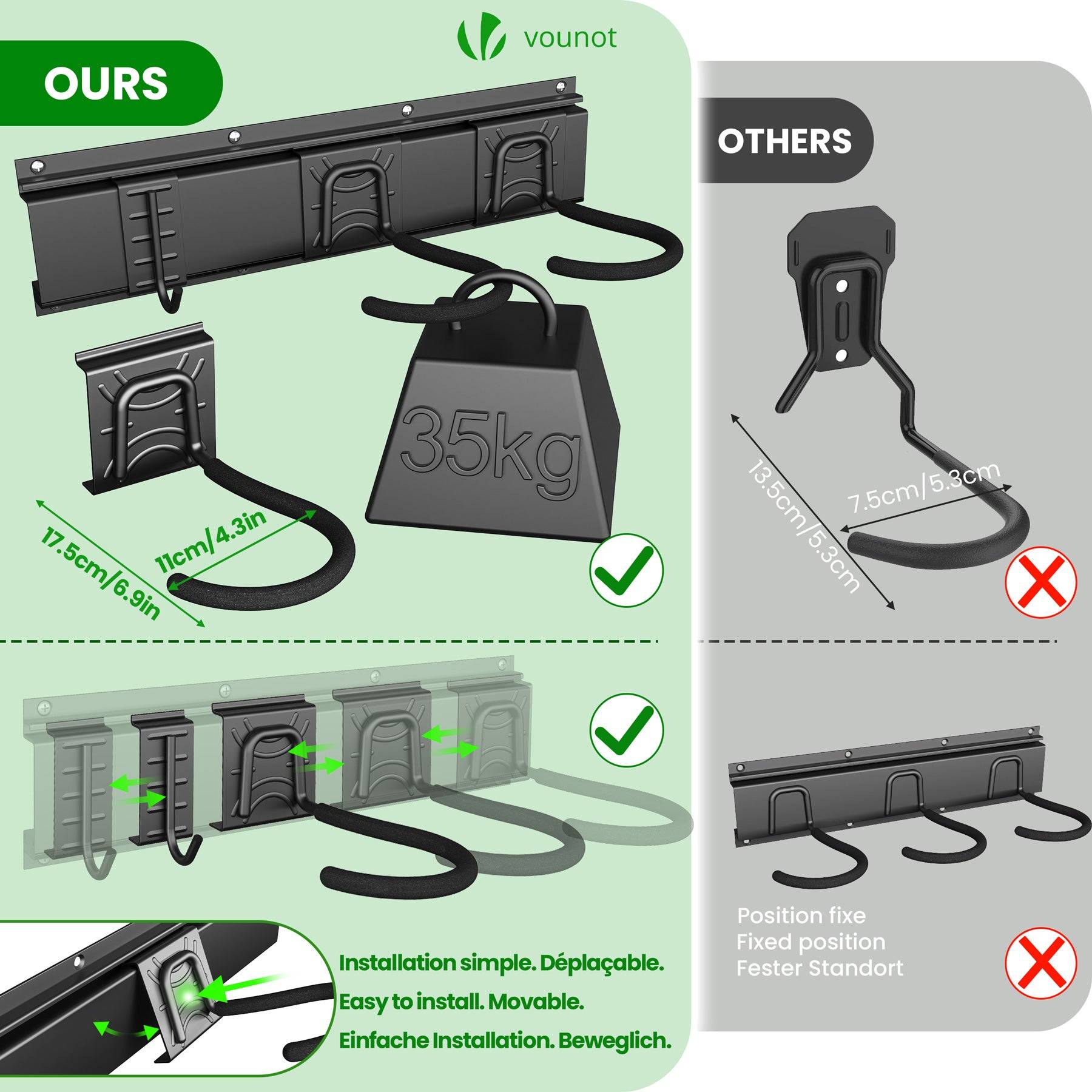 Support mural rangement pour 4 velos et 2 casques rails et crochets metal noir - Image 5