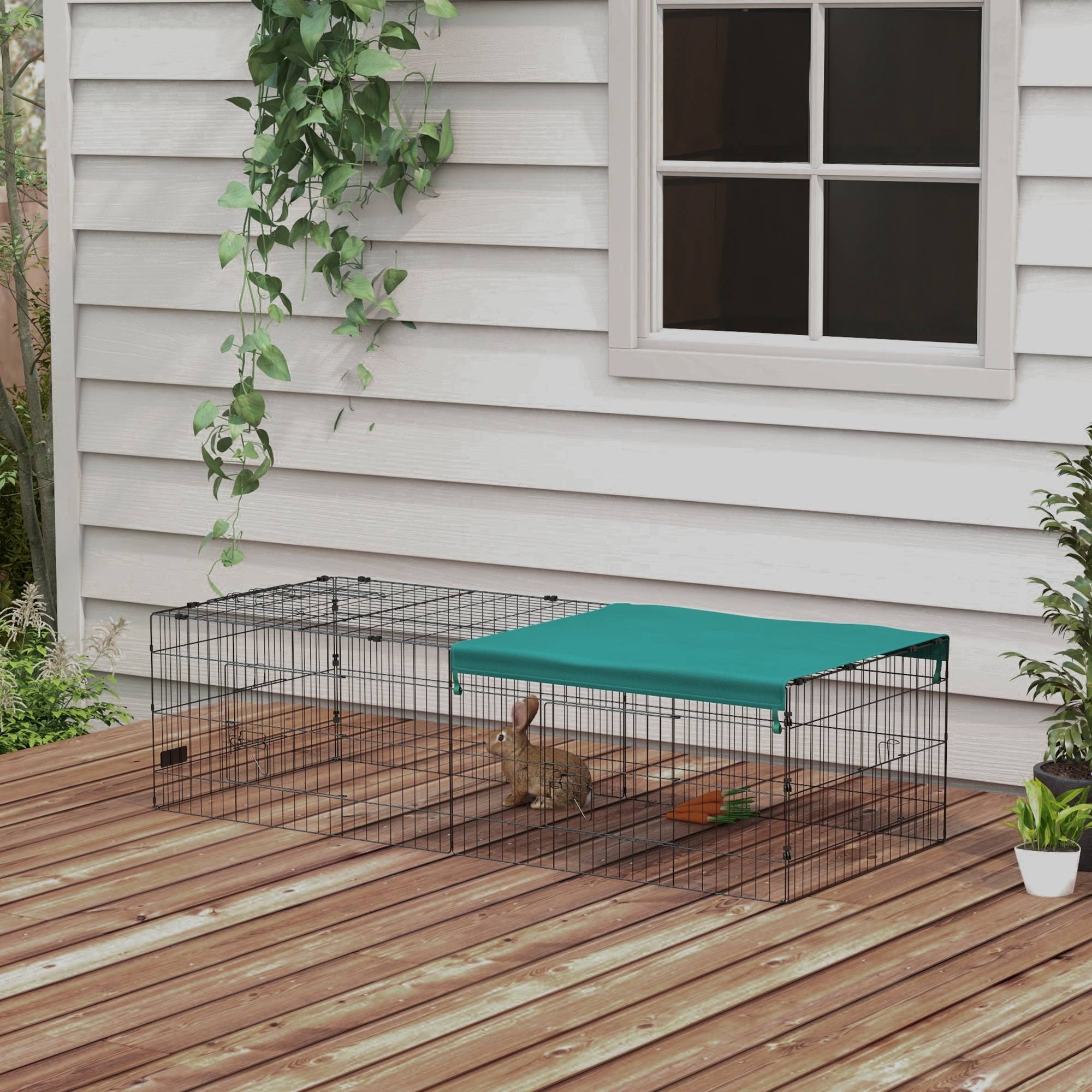 Enclos Cage en Acier pour Petits Lapins avec Bâche Protection 185x75x50cm Vert - ComfortXL Outdoor Living - Image 4