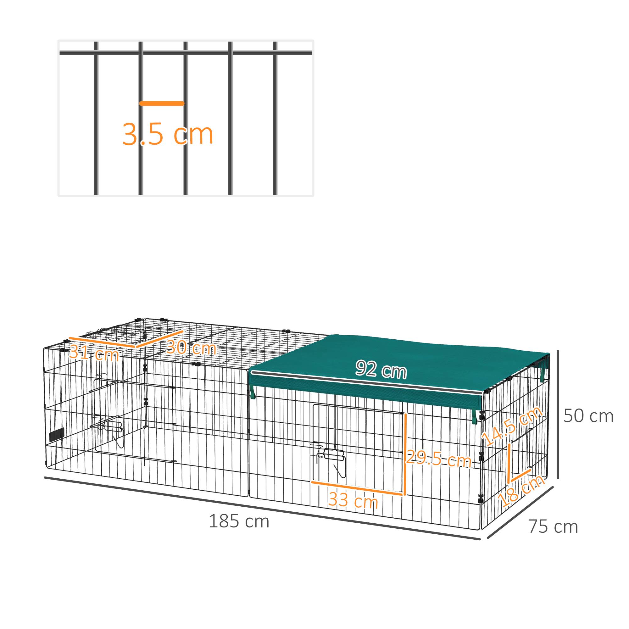 Enclos Cage en Acier pour Petits Lapins avec Bâche Protection 185x75x50cm Vert - ComfortXL Outdoor Living - Image 5