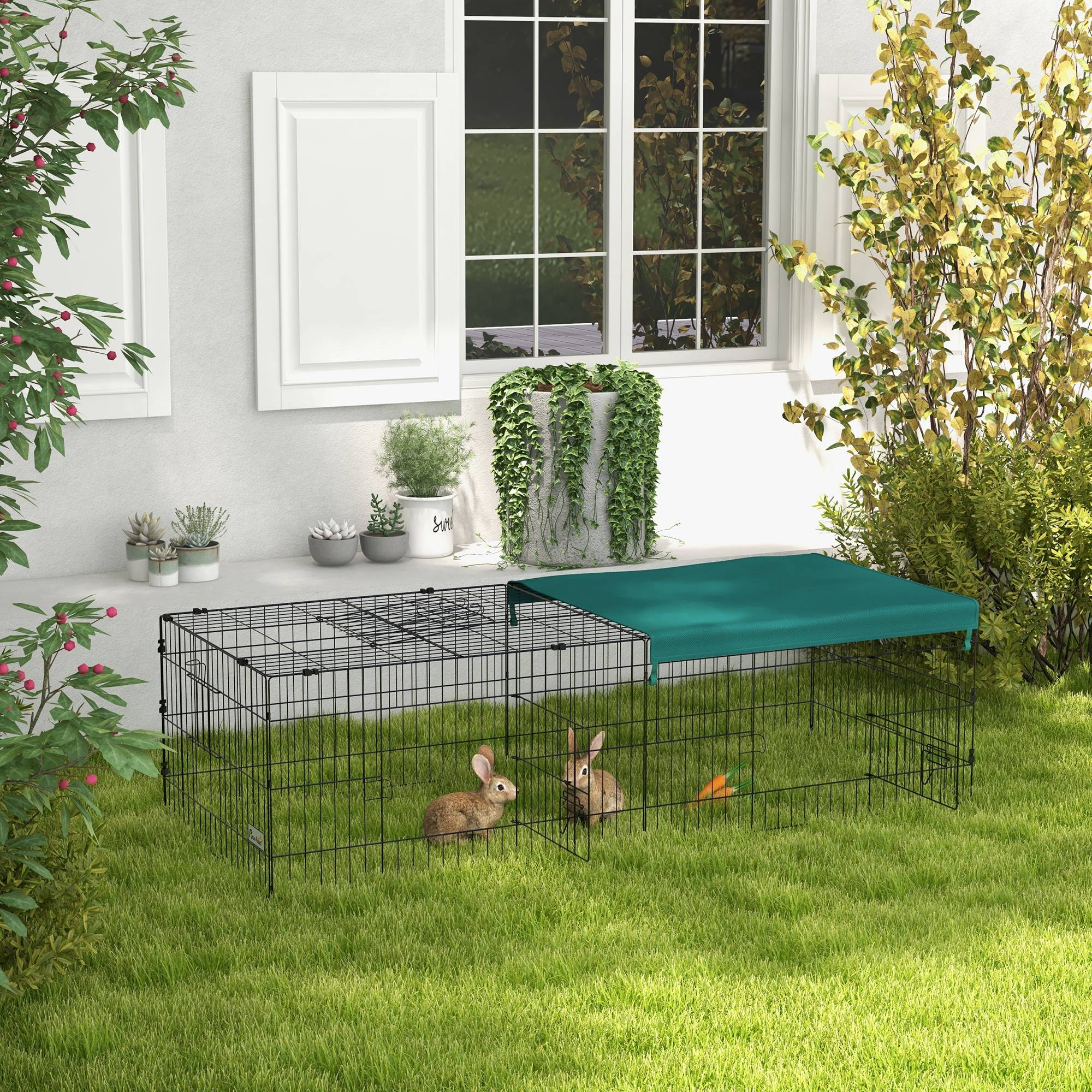 Enclos Cage en Acier pour Petits Lapins avec Bâche Protection 185x75x50cm Vert - ComfortXL Outdoor Living - Image 3