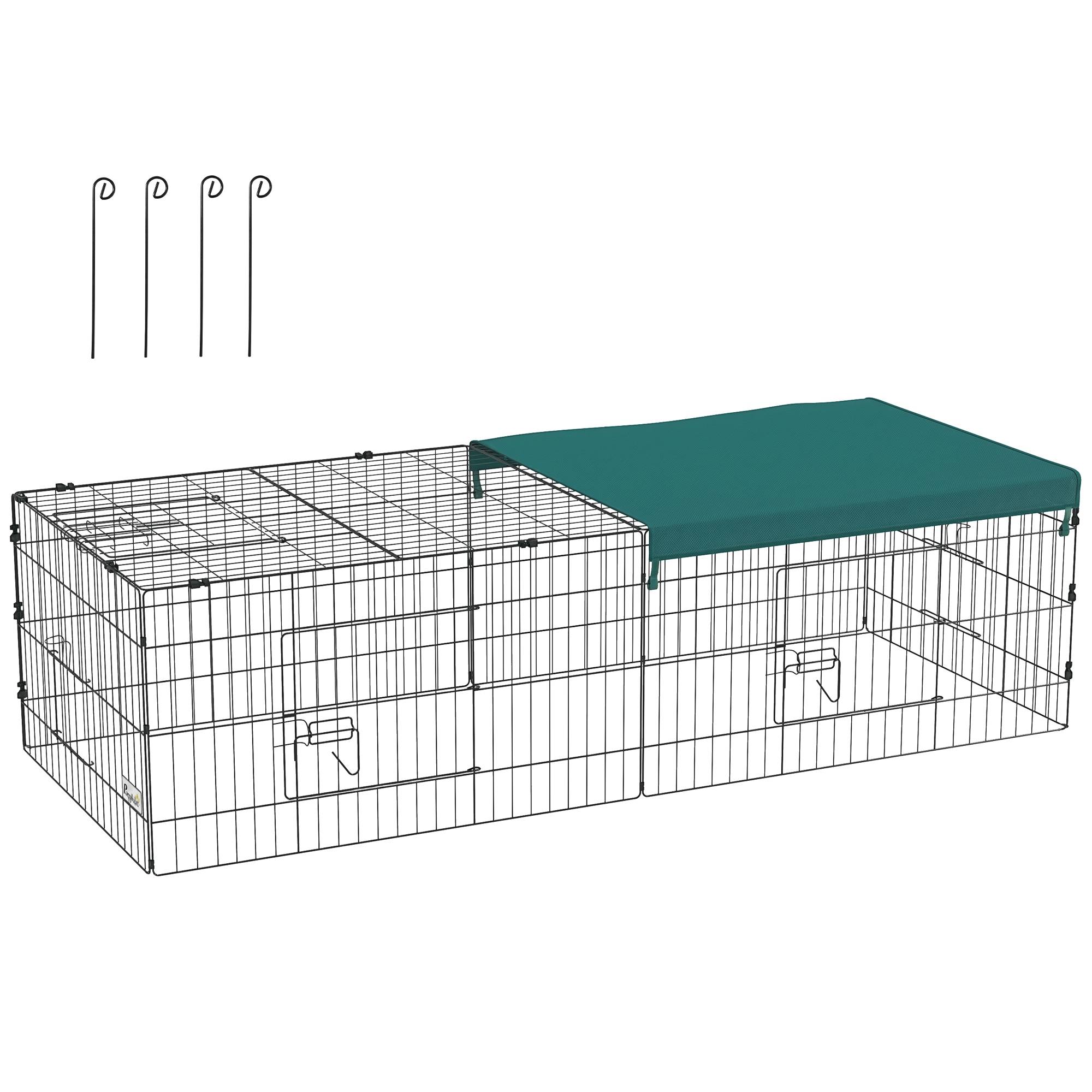 Enclos Cage en Acier pour Petits Lapins avec Bâche Protection 185x75x50cm Vert - ComfortXL Outdoor Living - Image 1