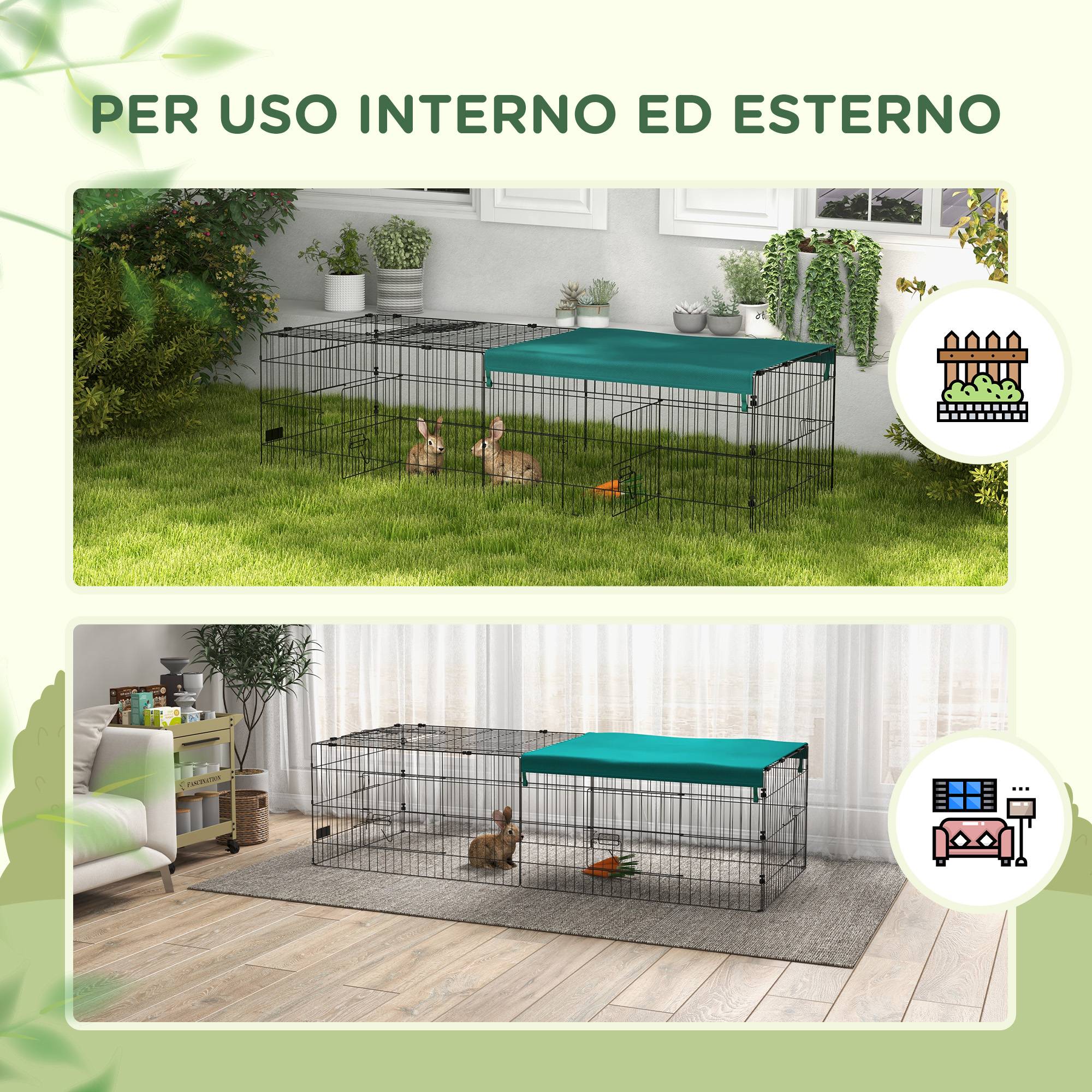 Enclos Cage en Acier pour Petits Lapins avec Bâche Protection 185x75x50cm Vert - ComfortXL Outdoor Living - Image 7