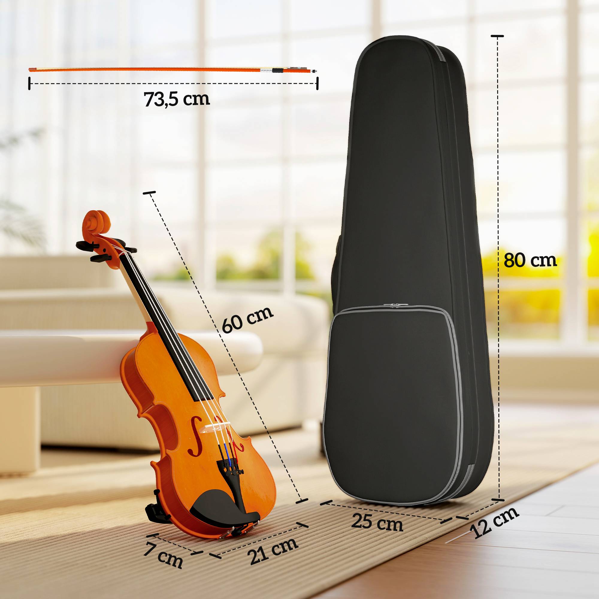 Violon 4/4 ensemble de violon en bois massif pour adultes et débutants avec étui léger et portable 60 x 21 cm marron - Image 4