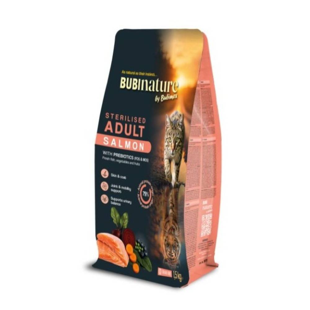 Bubimex - Croquettes chat stérilisé sans céréales au saumon Bubi Nature - 1,5 kg