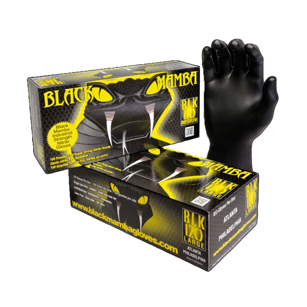 Gants Nitrile Noir Epais Black Mamba (boite de 100)