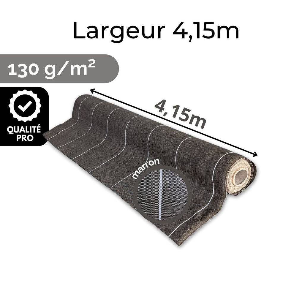 Toile de paillage 130g/m2 Longueur 20m Largeur 4,15m anti mauvaises herbes Geotextile Marron ZENLYS Grande Largeur 4M très épaisse - Image 1