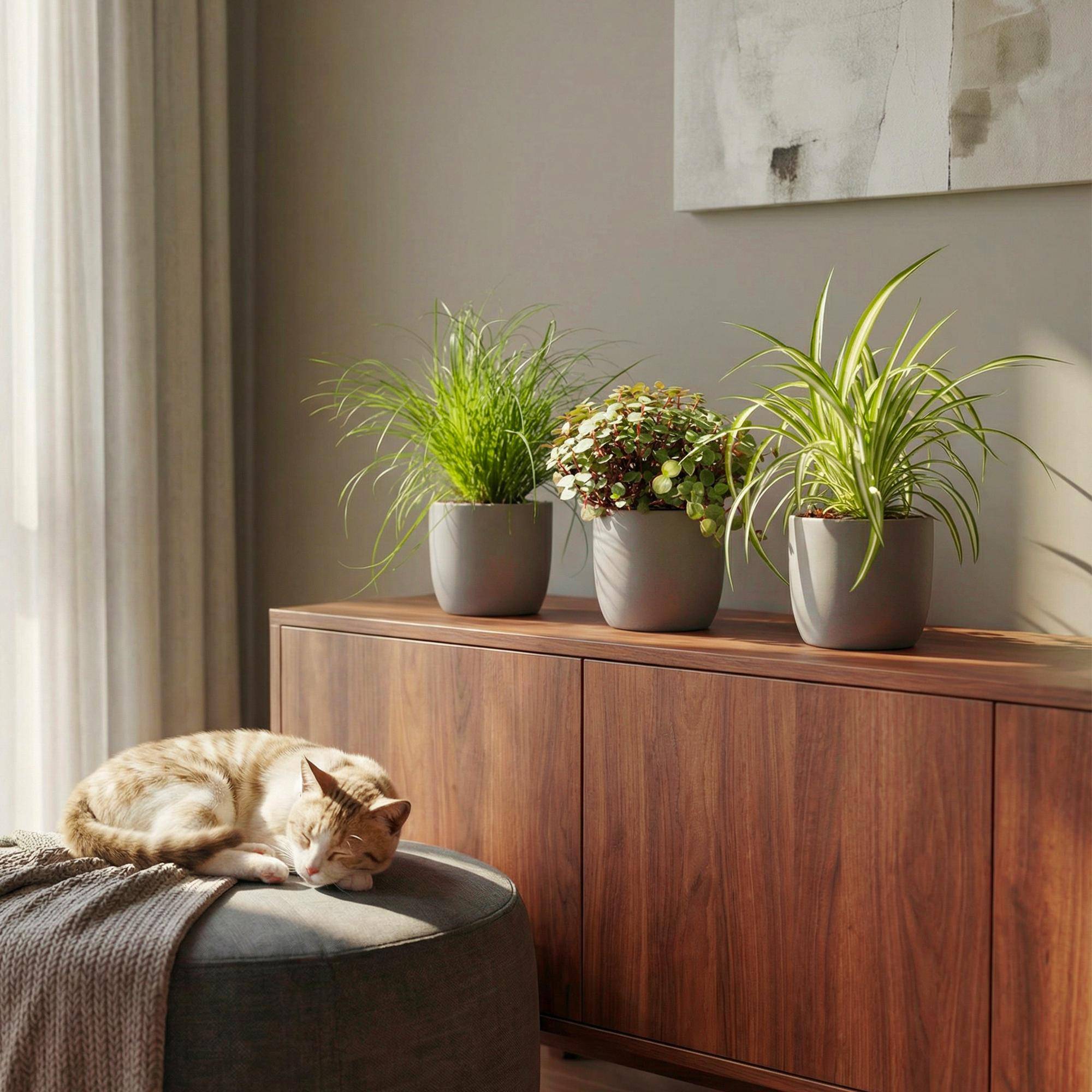 Cyperus - Calissia - Chlorophytum - Pet-friendly - Pot de 12cm - Hauteur 20cm - Sans cache-pot - Plantes d'intérieur - Image 4