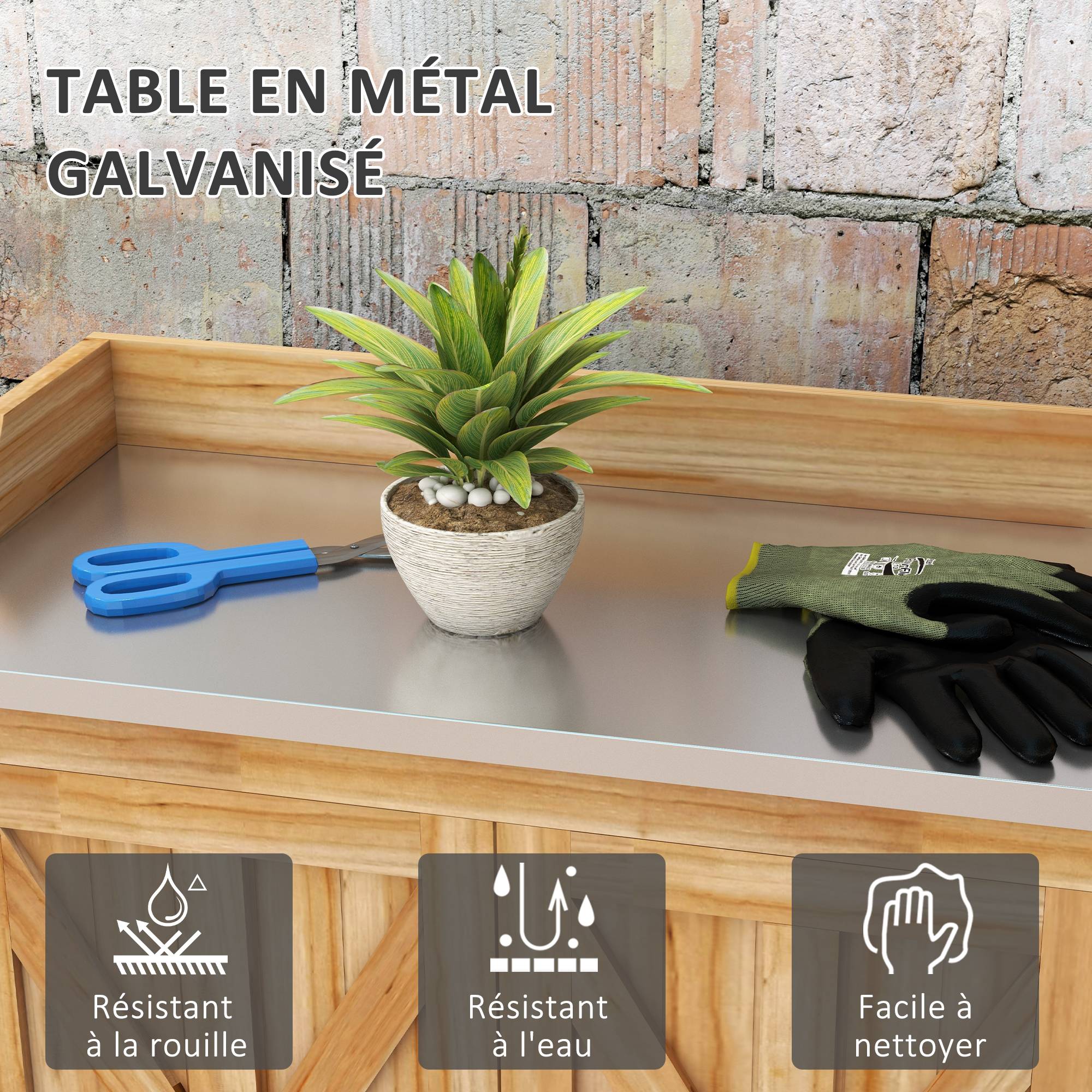ComfortXL - Table de rempotage sapin naturel 83x40x92 cm jardin rangement plateau galvanisé - ComfortXL Outdoor Living - Image 6