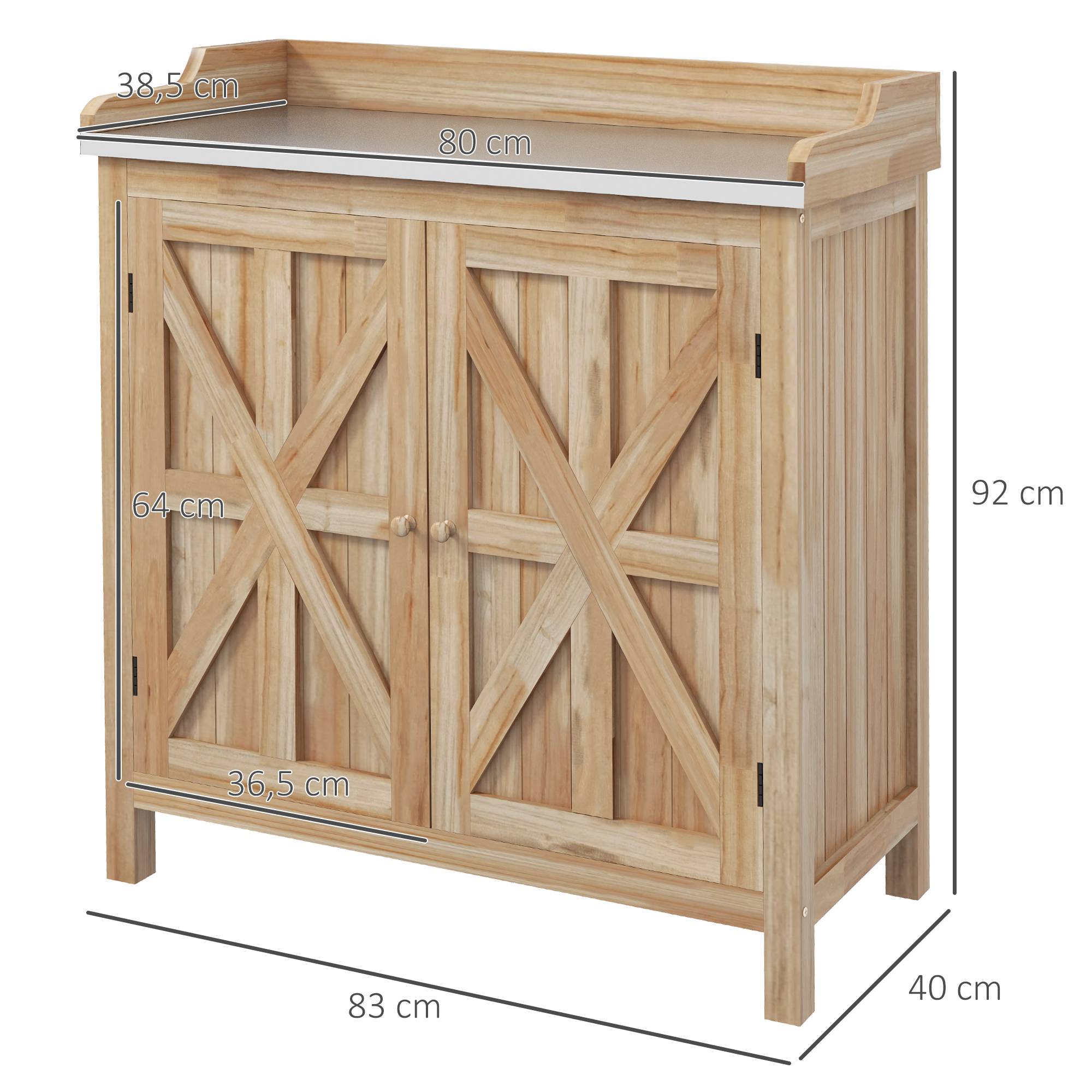 ComfortXL - Table de rempotage sapin naturel 83x40x92 cm jardin rangement plateau galvanisé - ComfortXL Outdoor Living - Image 4