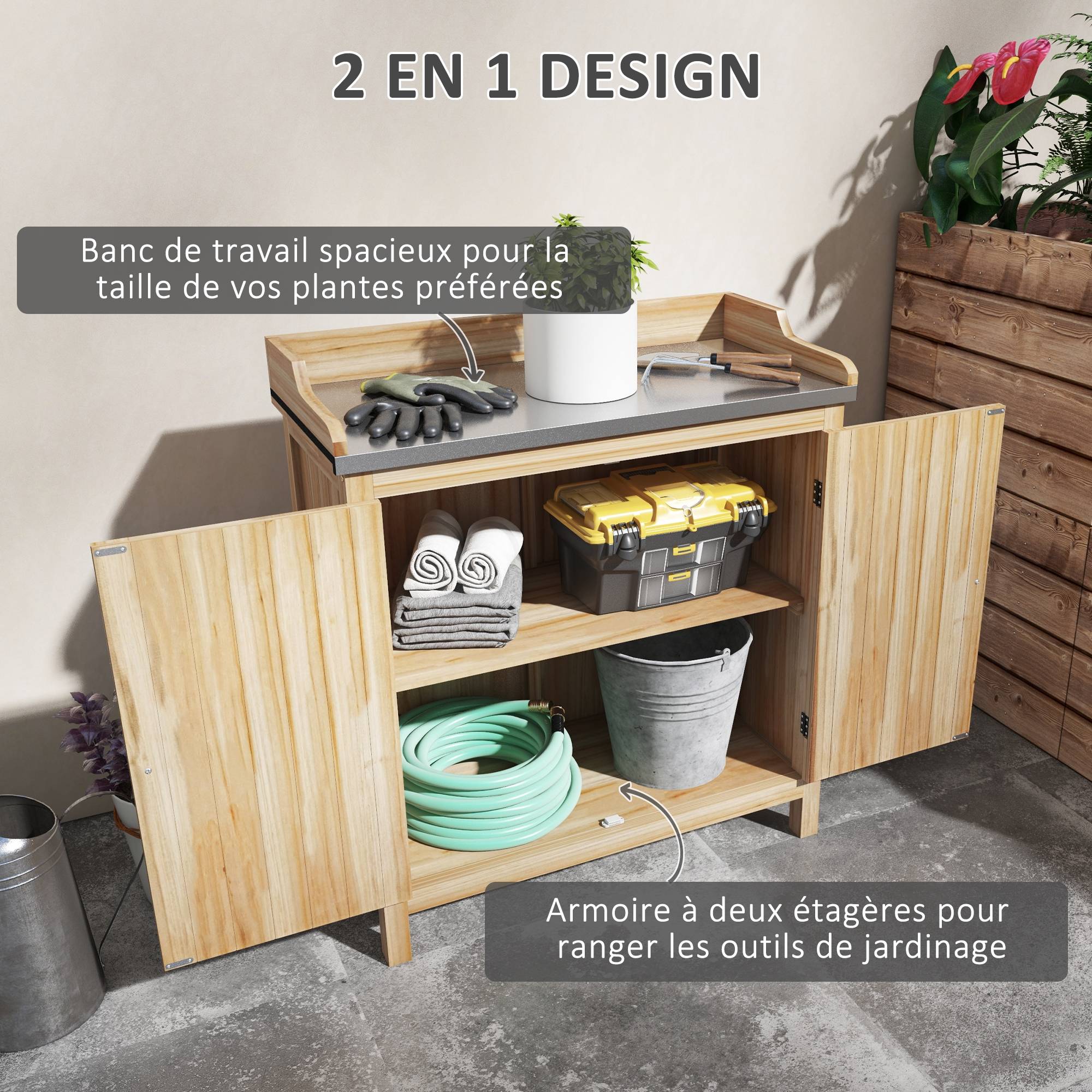 ComfortXL - Table de rempotage sapin naturel 83x40x92 cm jardin rangement plateau galvanisé - ComfortXL Outdoor Living - Image 5