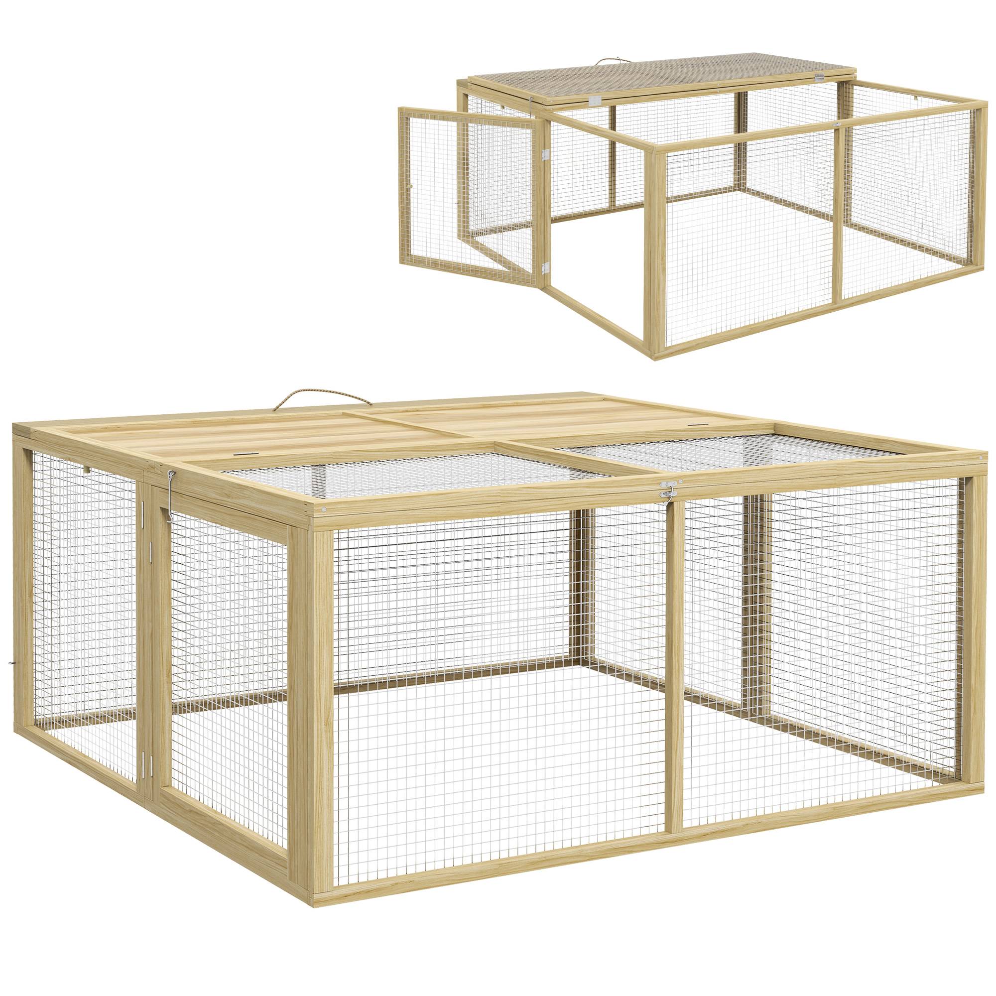 Parc Enclos Lapin Bois Pliable Toit Ouvrant 120x120x57cm Naturel - ComfortXL Pet Living - Image 2