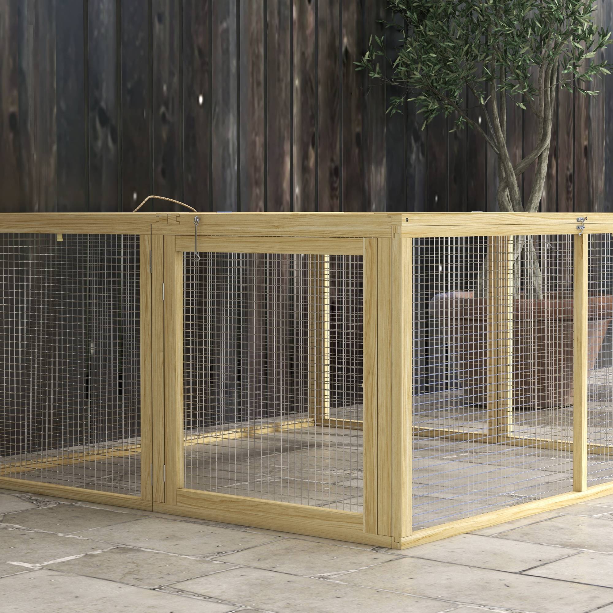 Parc Enclos Lapin Bois Pliable Toit Ouvrant 120x120x57cm Naturel - ComfortXL Pet Living - Image 7