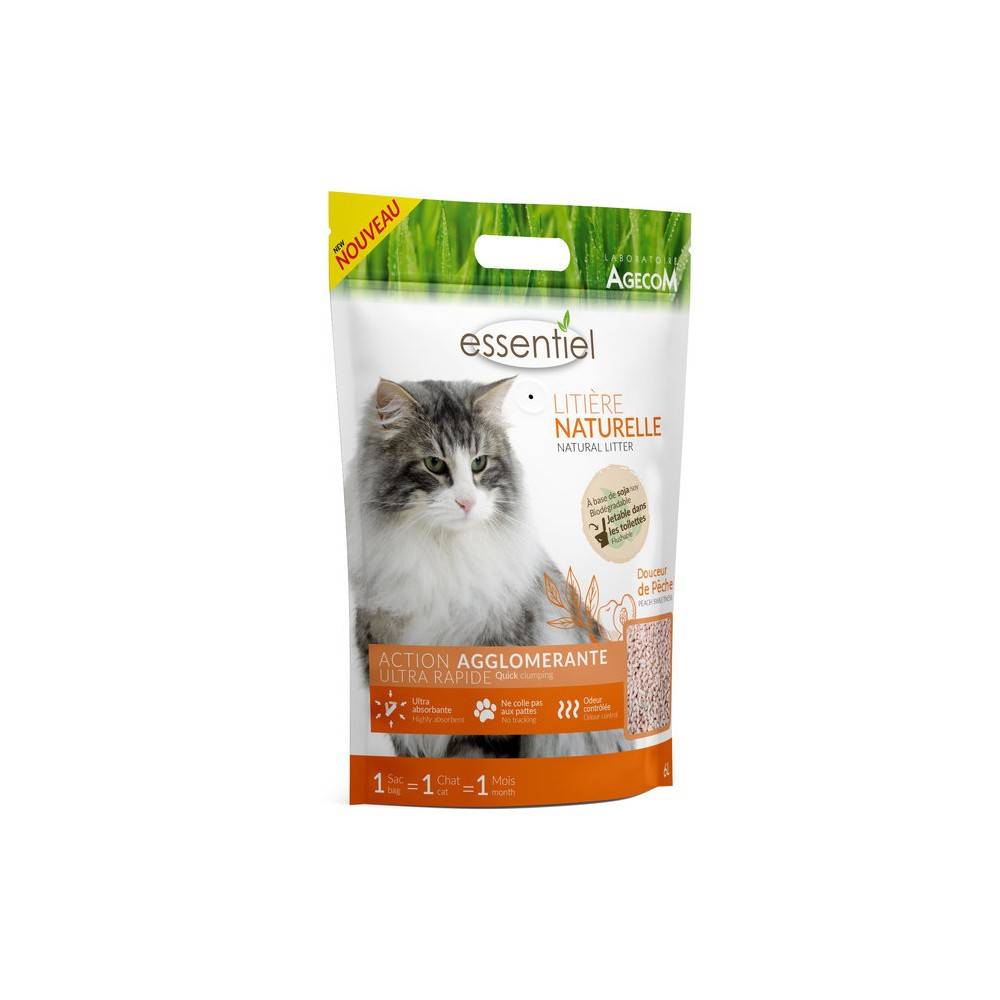 Litière naturelle biodegradable pêche 6 L - Essentiel 6 l