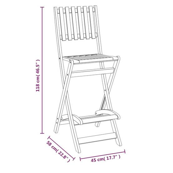 Tabourets de bar d'extérieur pliants Bois d'acacia 45 x 58 x 118 cm - PANGIVO - Image 10