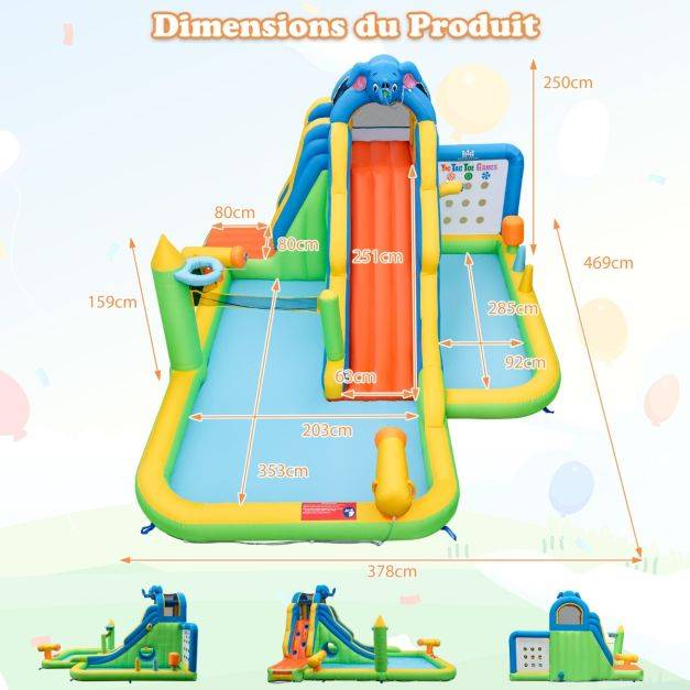 Helloshop26 - Toboggan aquatique gonflable géant costzon pour enfants piscine à éclaboussures sures mur d'escalade canons à eau lancer d'anneaux cerceau (sans souf - Image 6