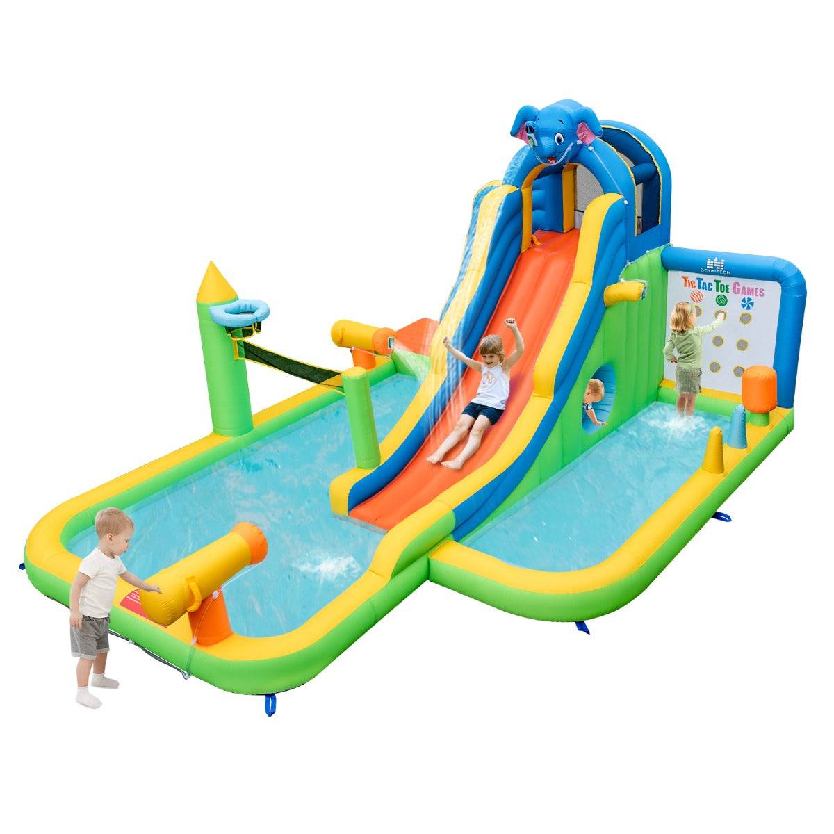 Helloshop26 - Toboggan aquatique gonflable géant costzon pour enfants piscine à éclaboussures sures mur d'escalade canons à eau lancer d'anneaux cerceau (sans souf - Image 1