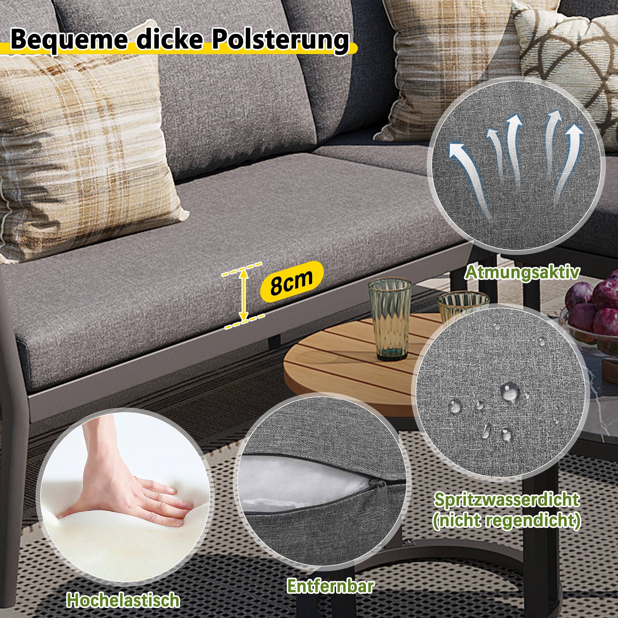 Salon jardin 5-6 places : canapé d’angle modulable en corde, coussins inclus, idéal terrasse/balcon, gris - Image 9