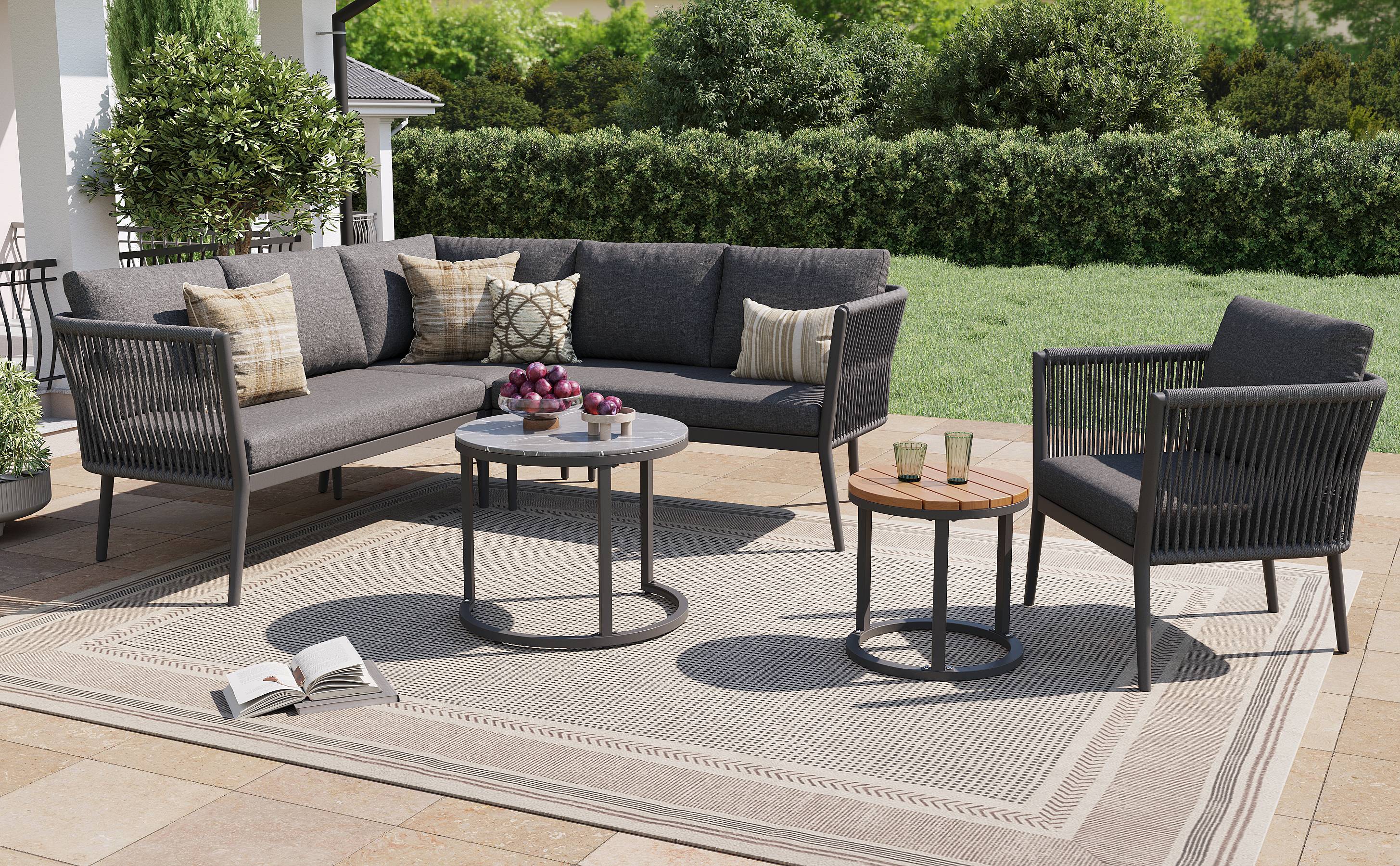 Salon jardin 5-6 places : canapé d’angle modulable en corde, coussins inclus, idéal terrasse/balcon, gris - Image 6