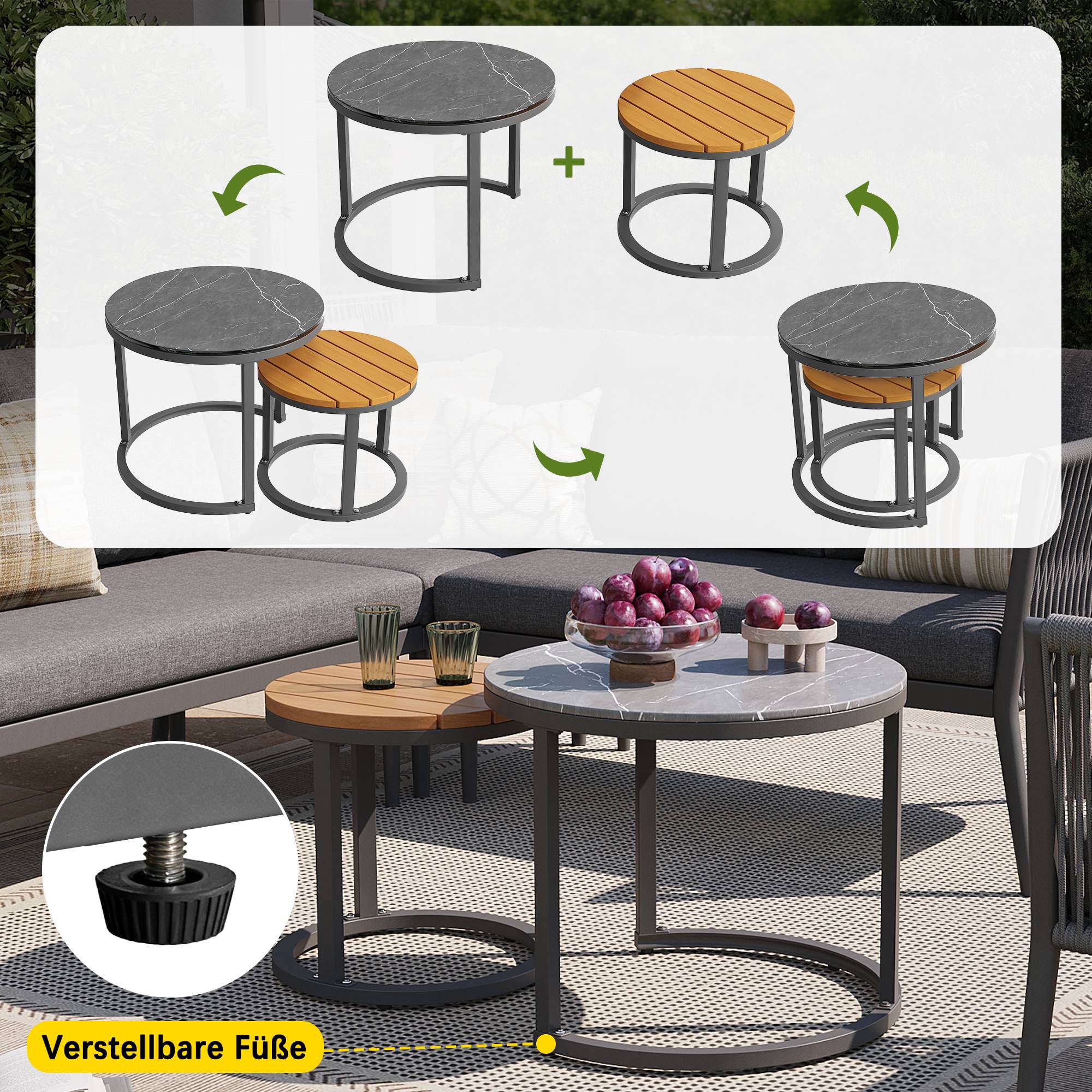 Salon jardin 5-6 places : canapé d’angle modulable en corde, coussins inclus, idéal terrasse/balcon, gris - Image 10