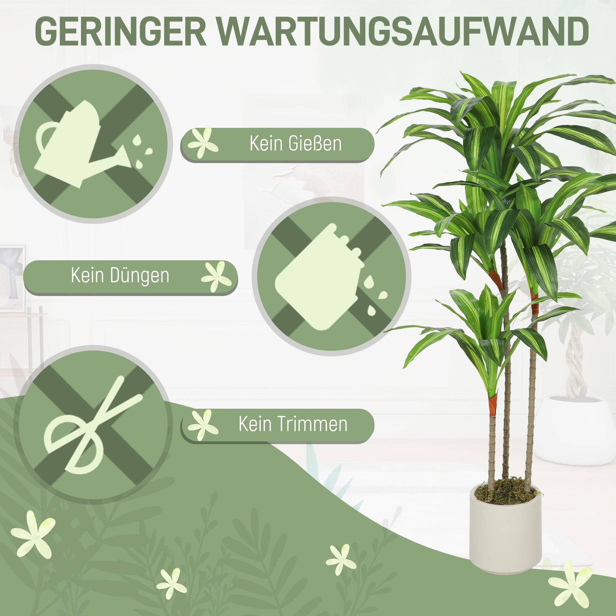 Dracaena artificiel 120 cm, tiges flexibles, pot blanc, salon chambre bureau - Image 7