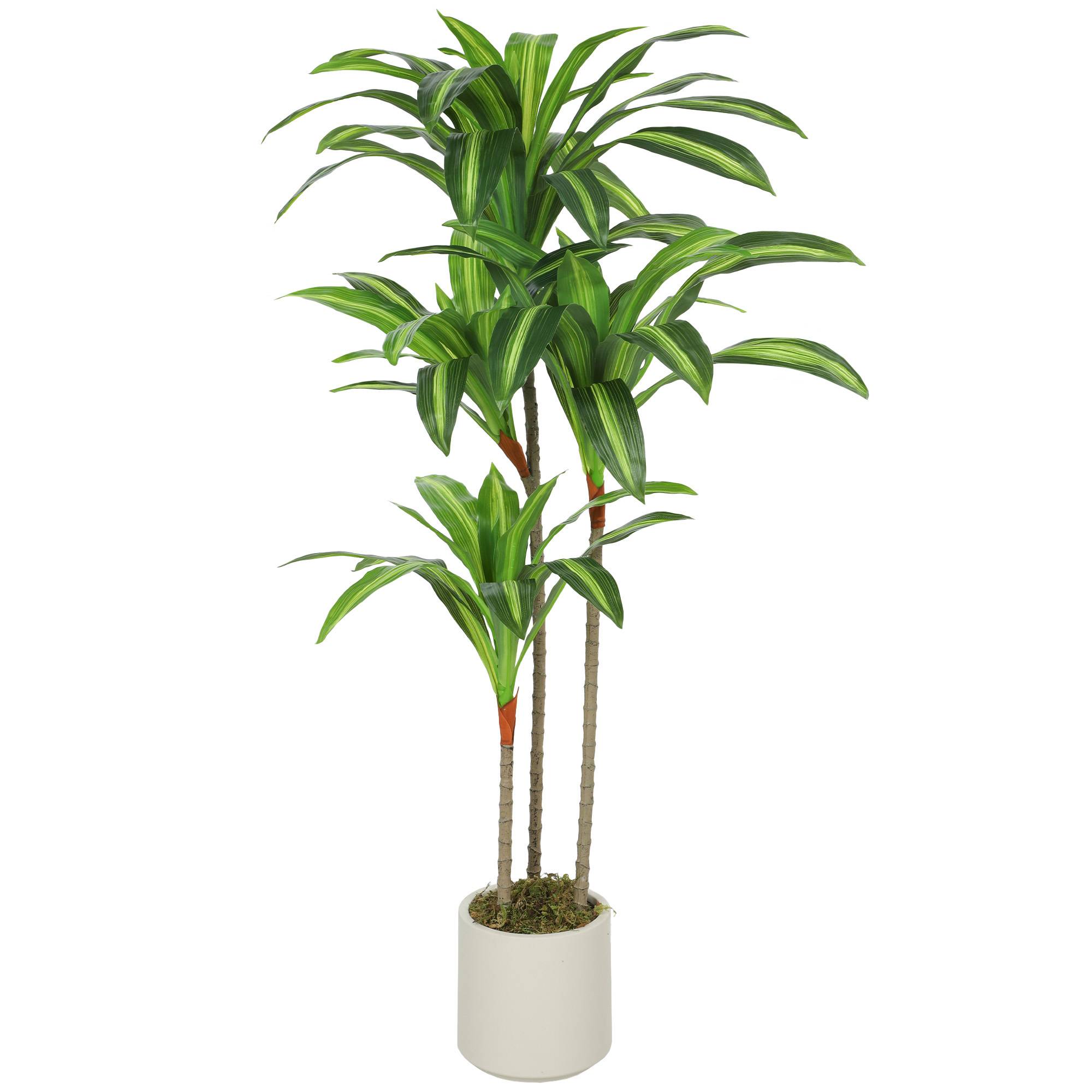Dracaena artificiel 120 cm, tiges flexibles, pot blanc, salon chambre bureau - Image 2