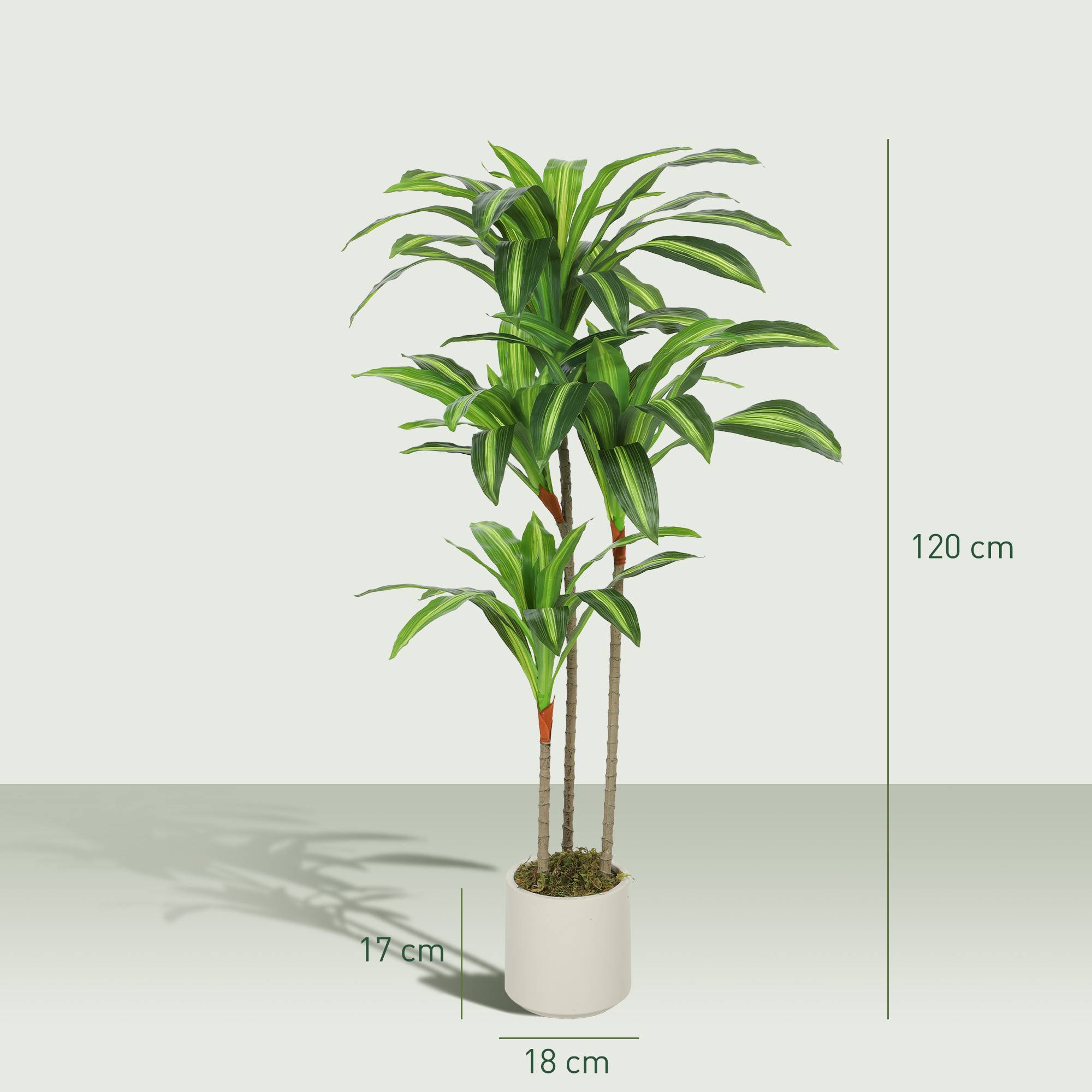 Dracaena artificiel 120 cm, tiges flexibles, pot blanc, salon chambre bureau - Image 5