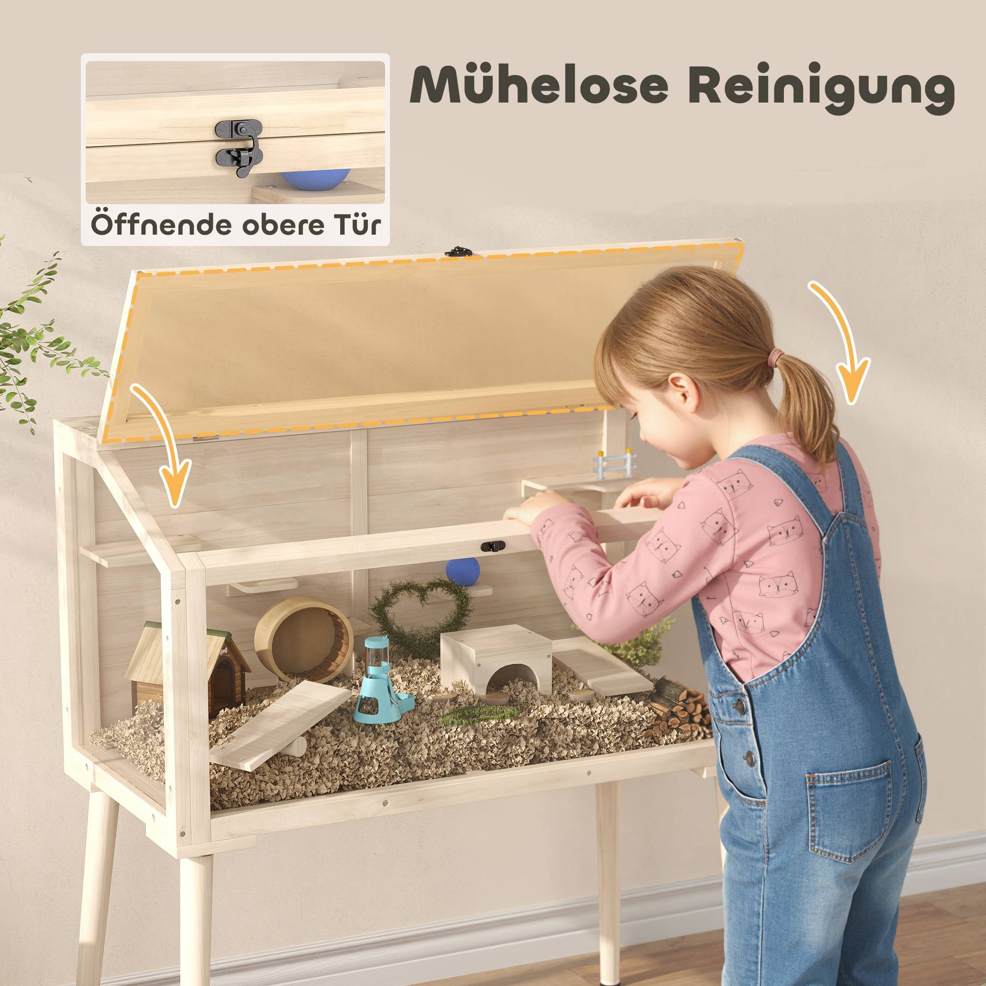 Cage hamster pour hamster nain, abri avec accessoires et bouteille d'eau, 110x52x101cm, bois plastique - Image 8
