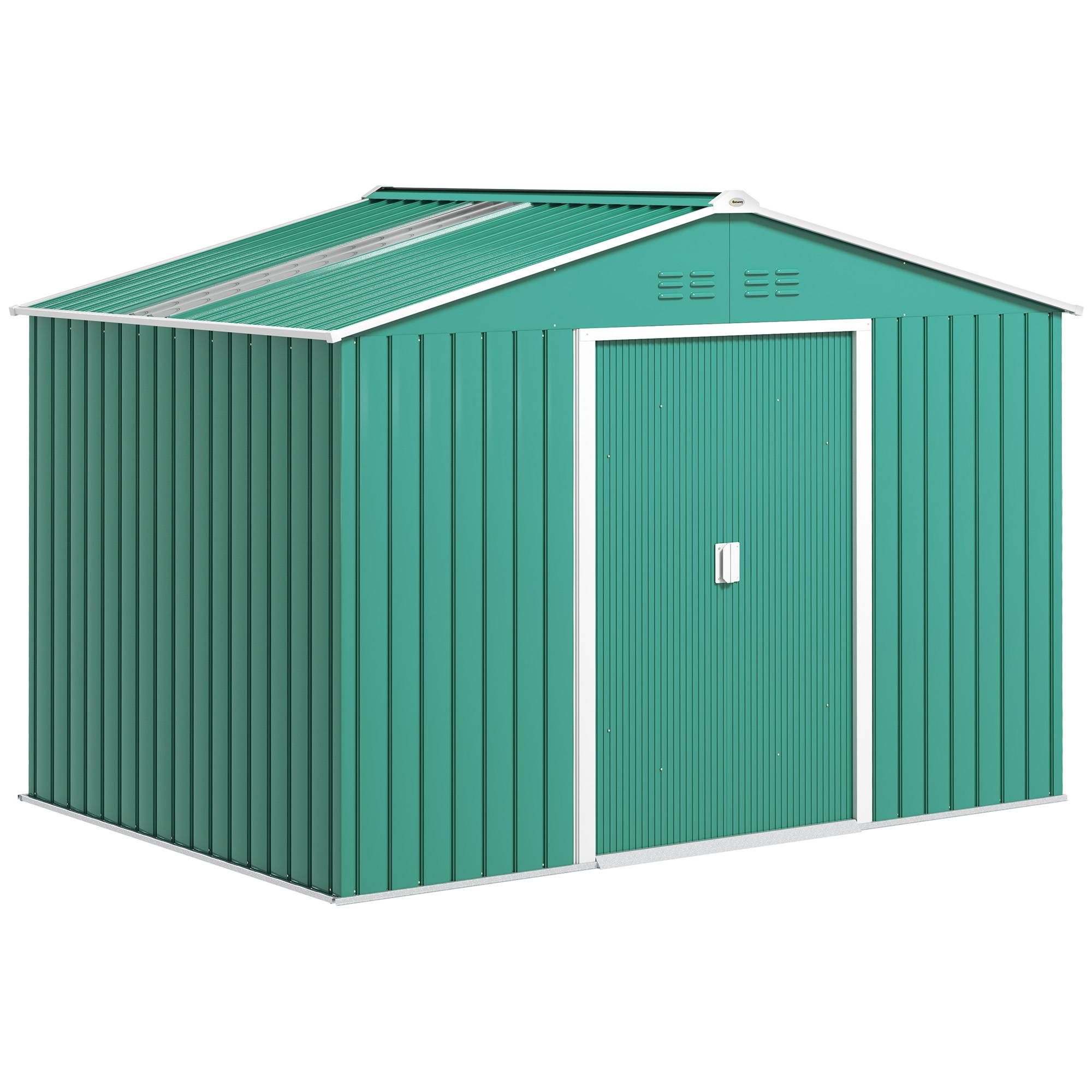 Abri de jardin 4,9 m² (277 x 195 x 192 cm) avec 2 portes coulissantes, toit en pente et 4 fenêtres, vert - Image 1