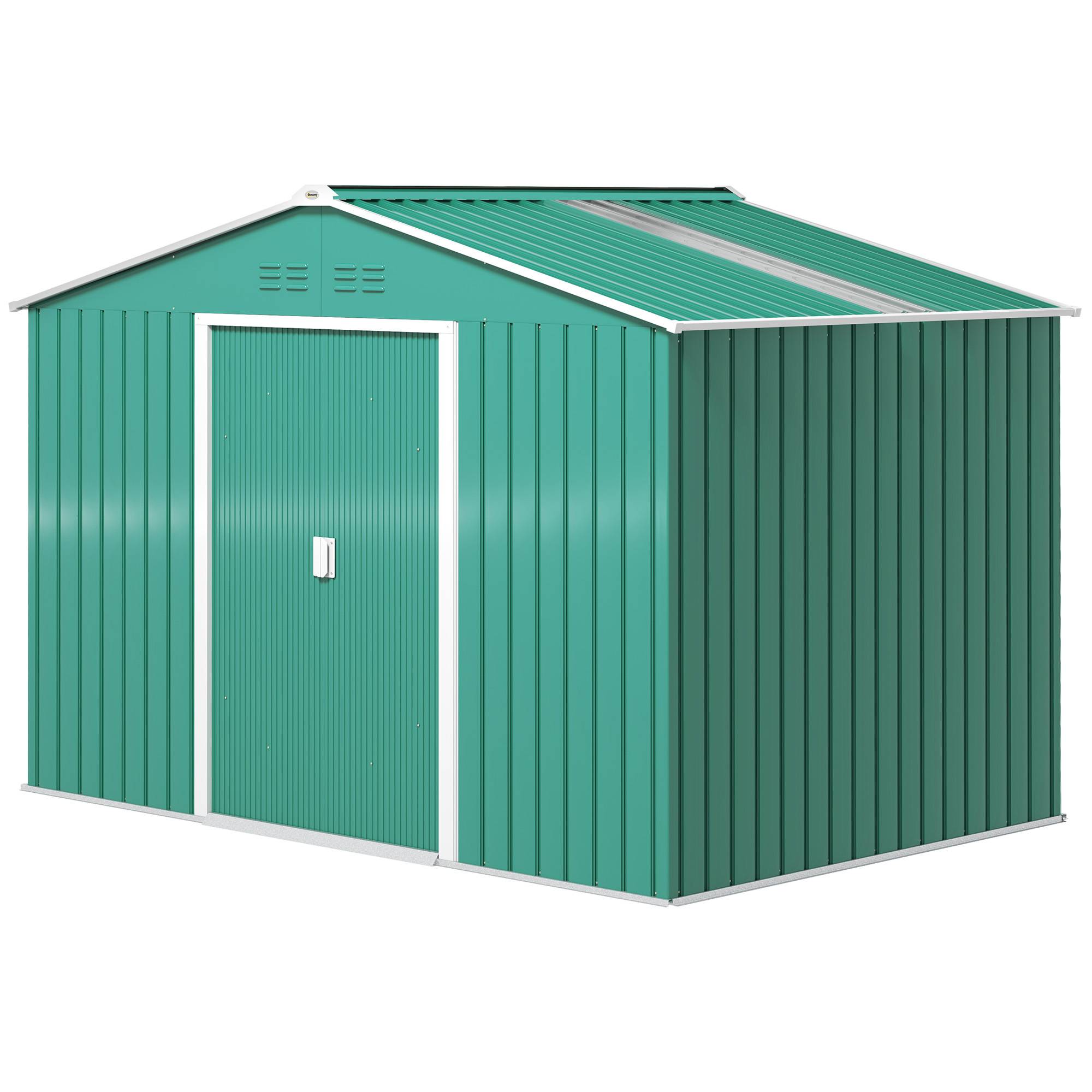 Abri de jardin 4,9 m² (277 x 195 x 192 cm) avec 2 portes coulissantes, toit en pente et 4 fenêtres, vert - Image 2