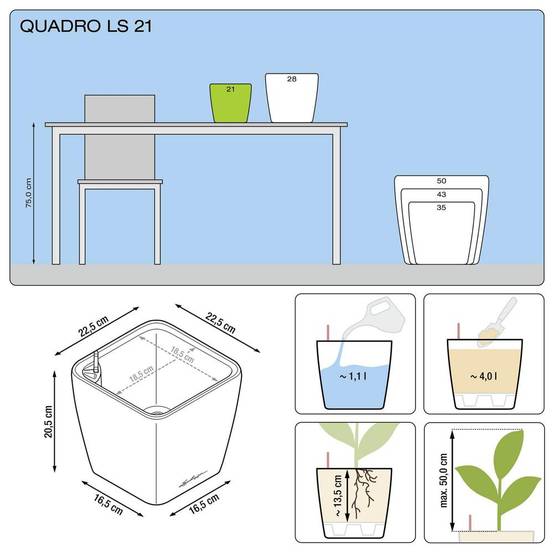 Lechuza - Pot Quadro Premium LS 21 - kit complet, argent métallisé 21 cm Lechuza - Image 2
