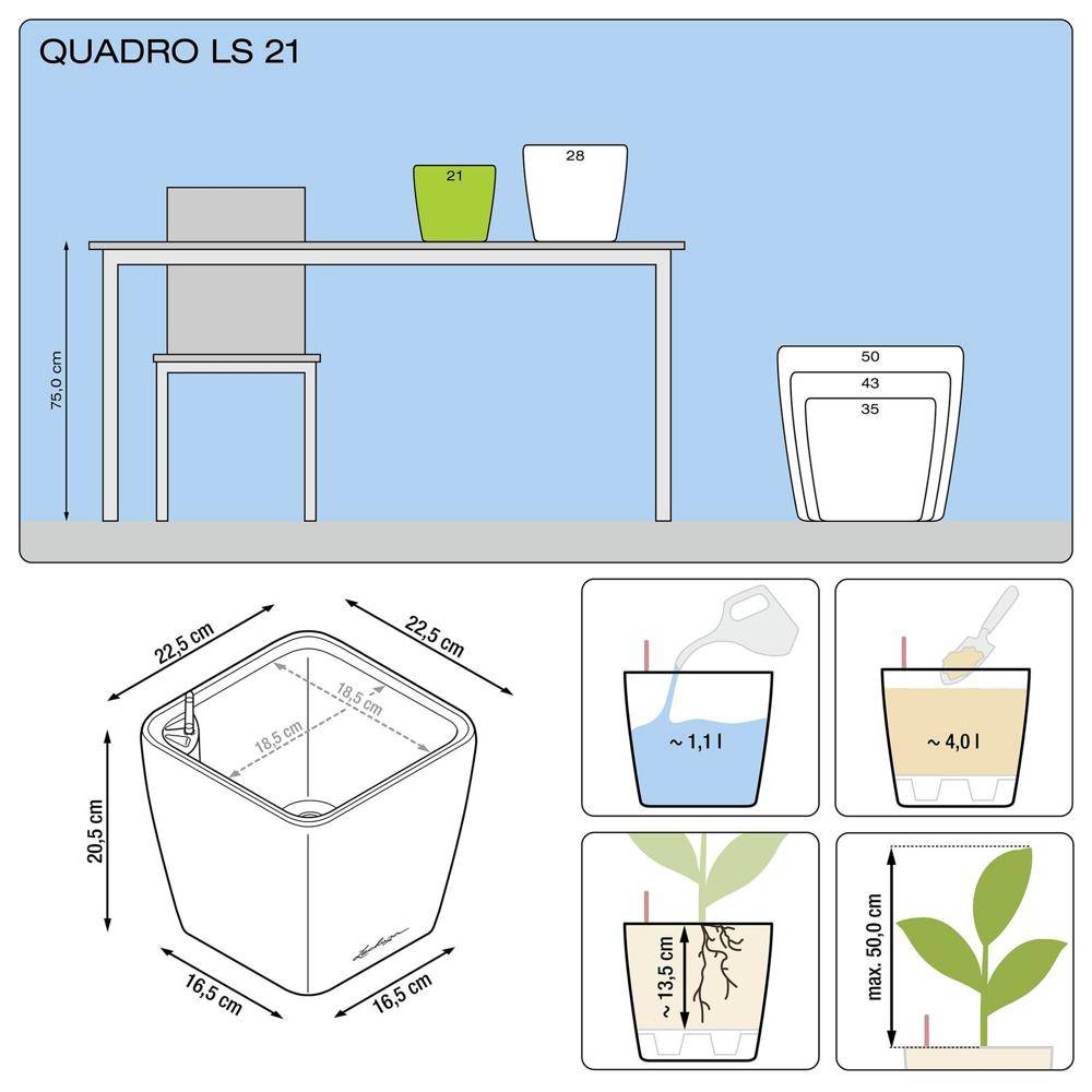 Lechuza - Pot Quadro Premium LS 21 - kit complet, argent métallisé 21 cm Lechuza - Image 2