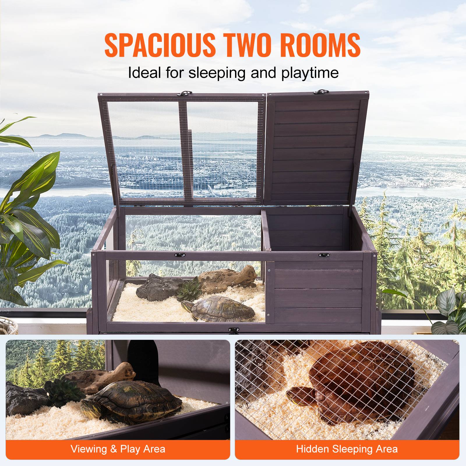 VEVOR Habitat en bois pour tortues intérieur/extérieur, enclos roulant avec support d'éclairage, pour reptiles. - Image 4