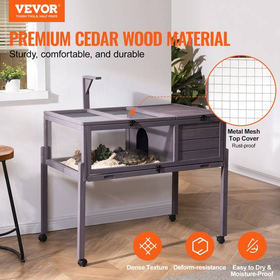 VEVOR Habitat en bois pour tortues intérieur/extérieur, enclos roulant avec support d'éclairage, pour reptiles. - Image 2